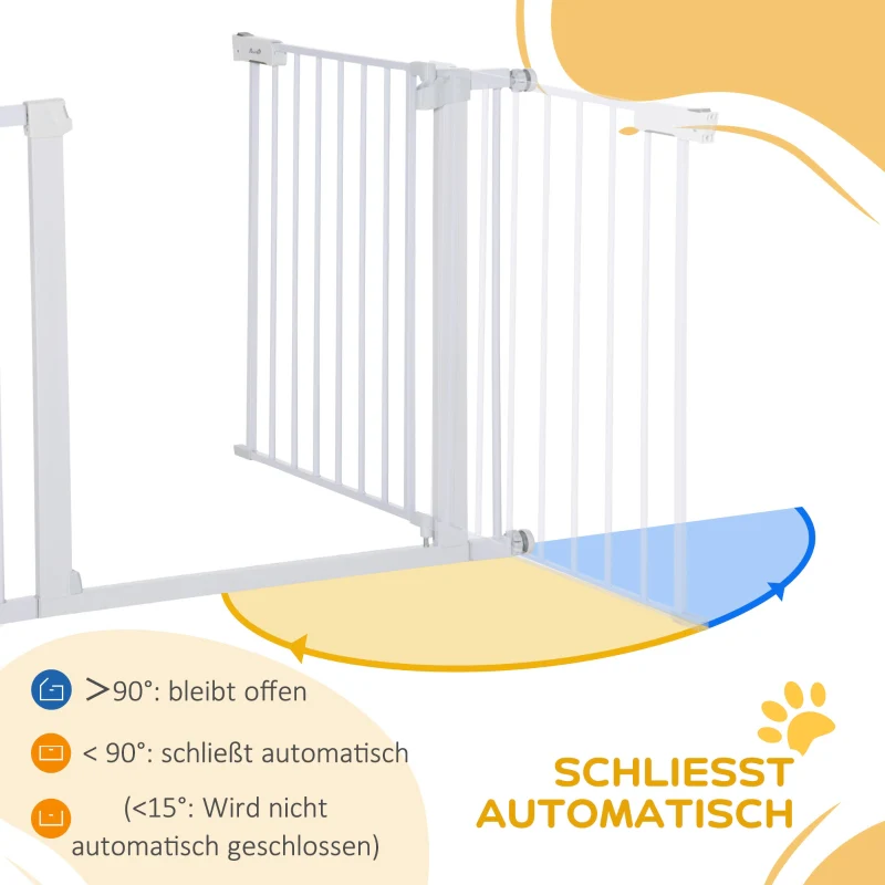 Baby Gate Auto-Close Drill-Free One-Hand Adjustable 75-96cm - White Metal - Image 8