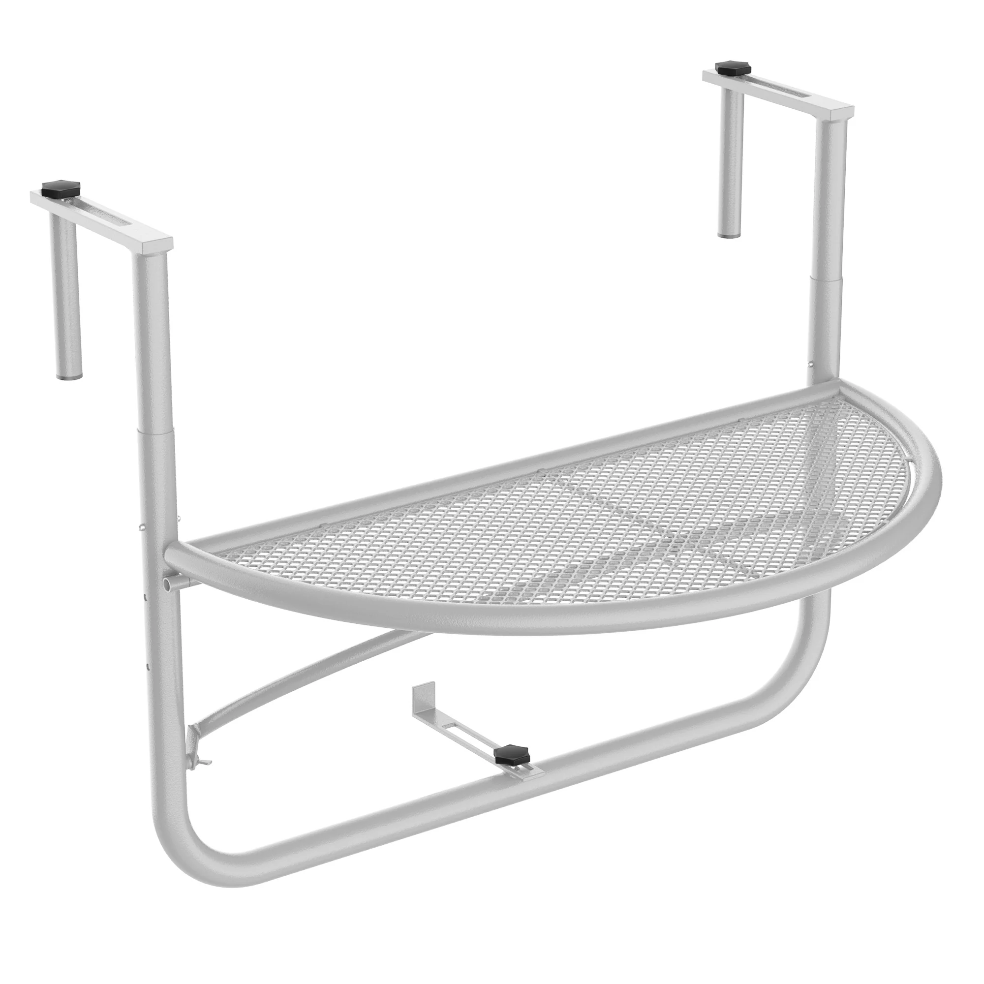Balcony Hanging Table, Adjustable Semi-Circular Garden Table, Metal White