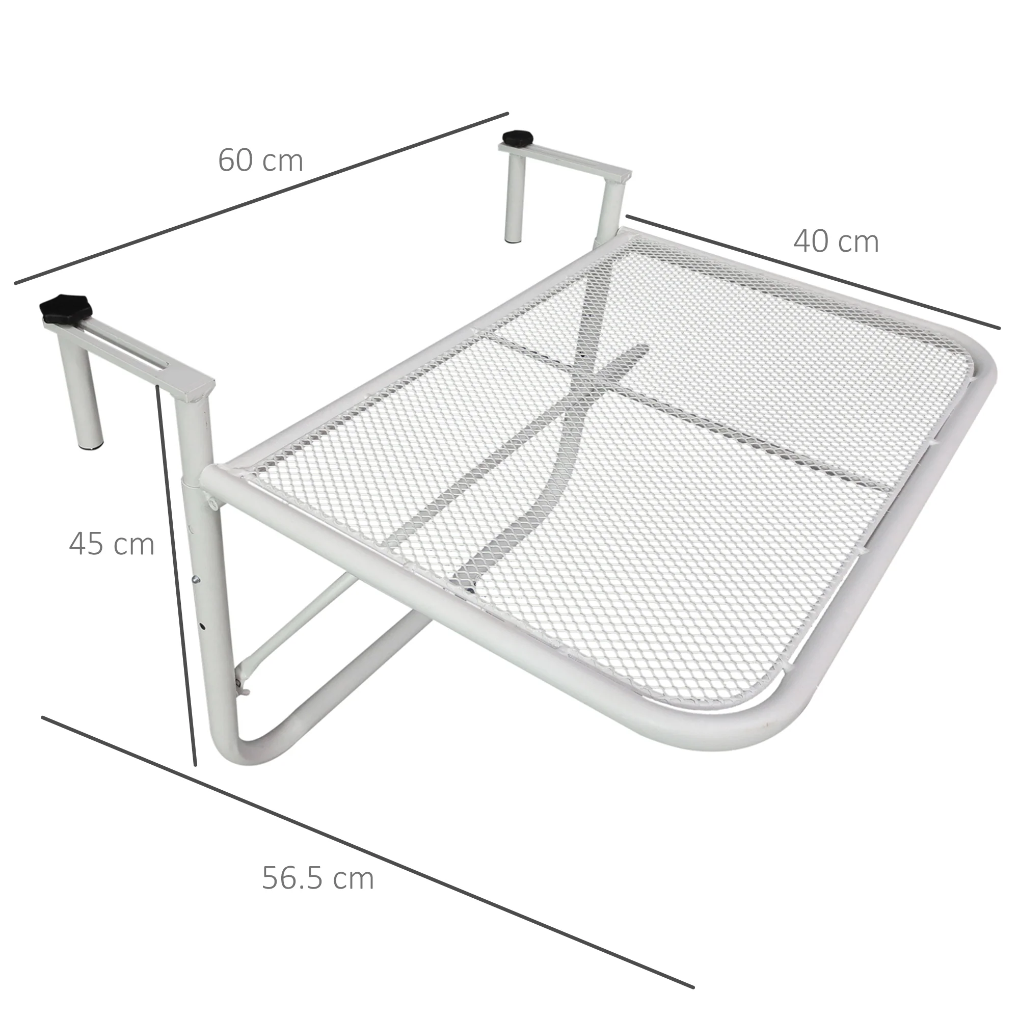 Balcony Hanging Table, Square Adjustable 60x56.5x45cm Garden, White Metal - Image 3