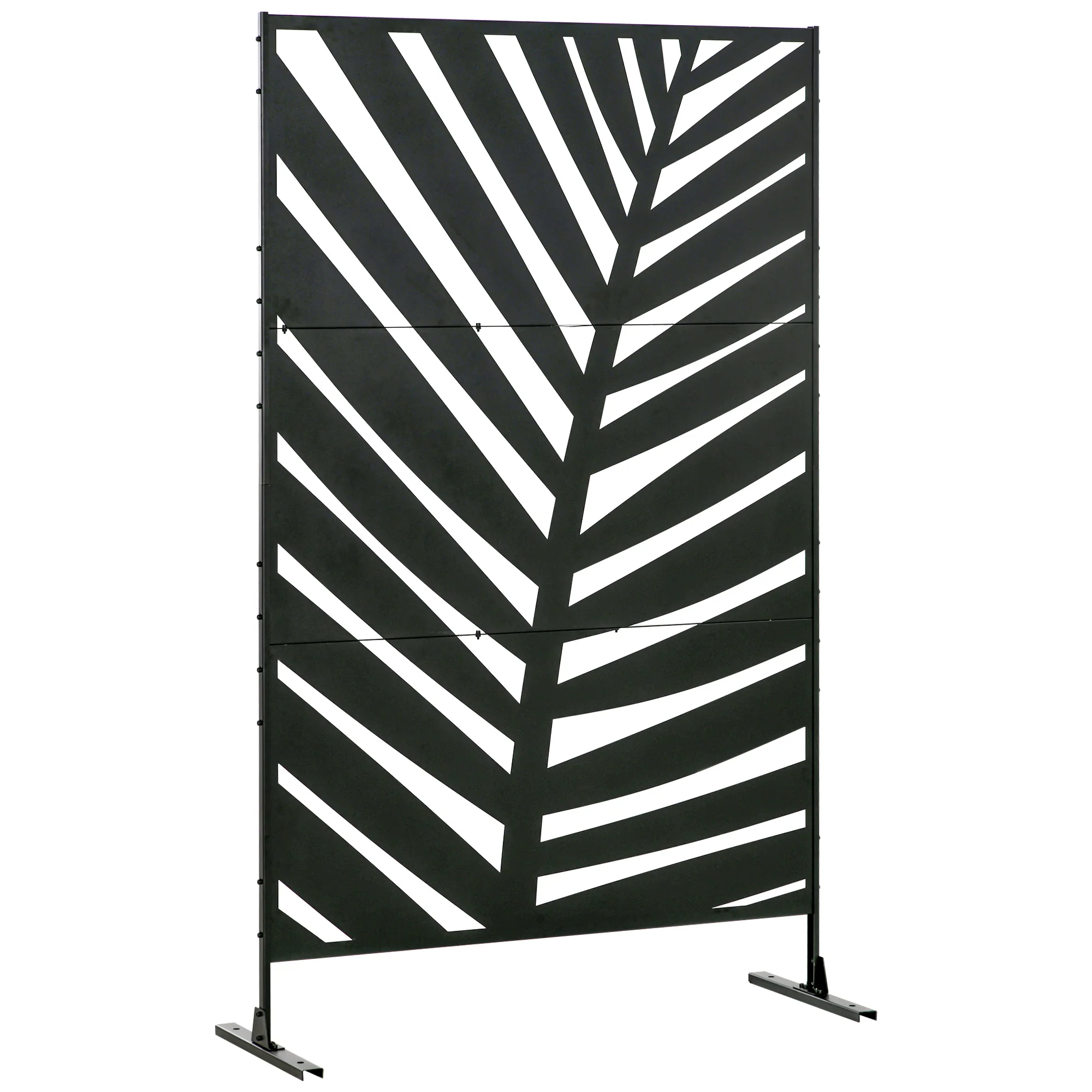 Balcony Privacy Screen Room Divider, Banana Leaf Pattern 122x198cm, Steel Black