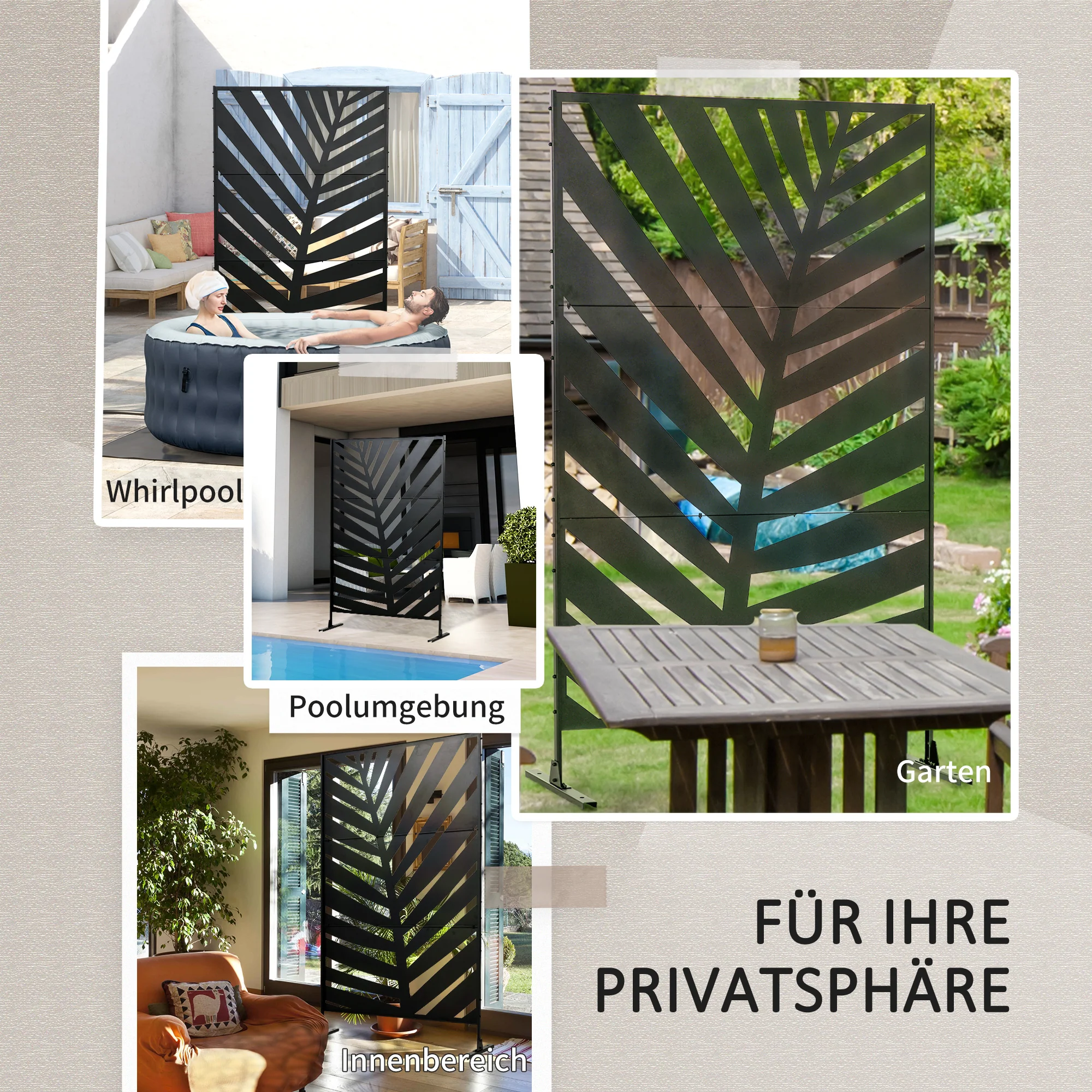 Balcony Privacy Screen Room Divider, Banana Leaf Pattern 122x198cm, Steel Black - Image 6