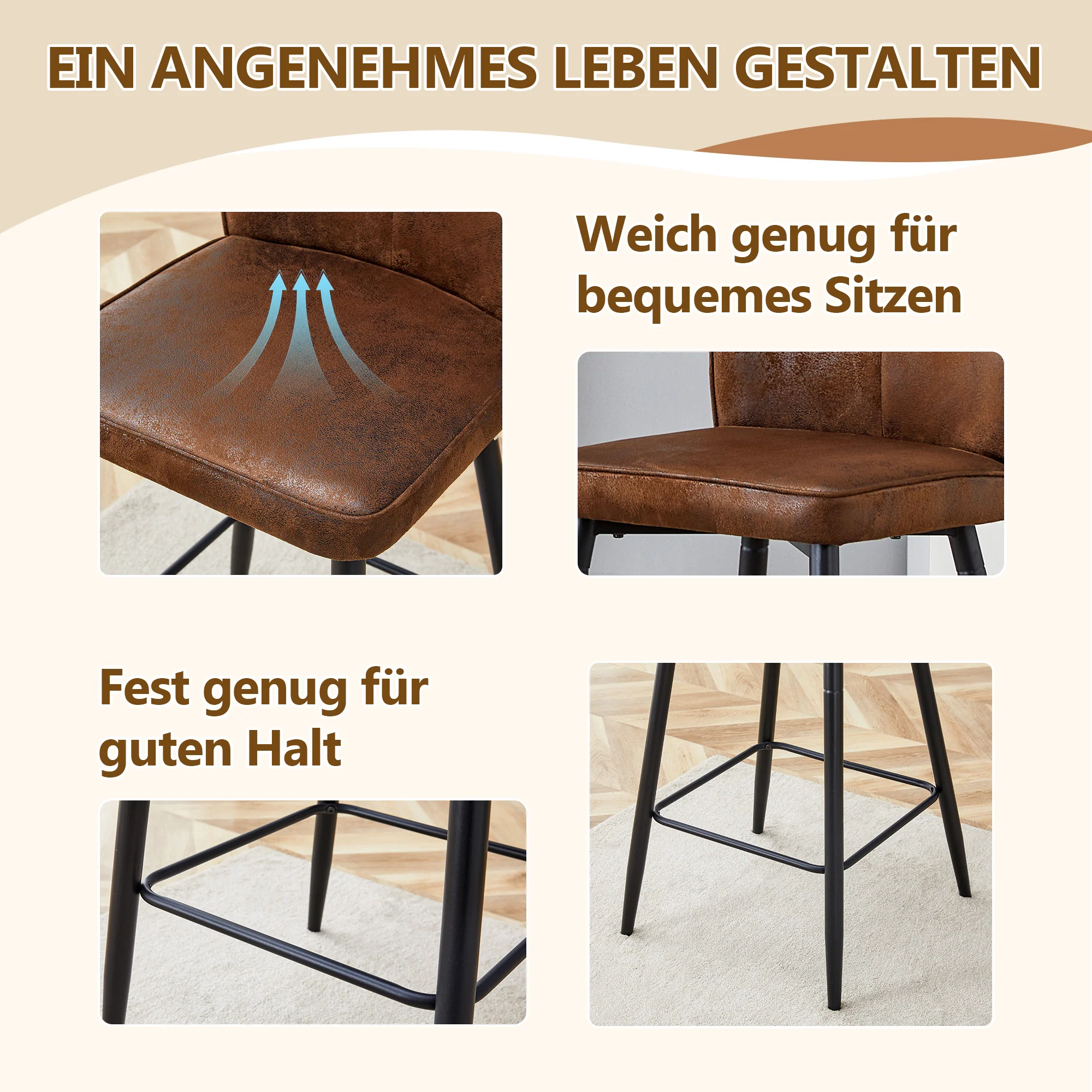 Bar Chair Set 101cm High 2-Piece - Brown Technology Fabric - Image 6