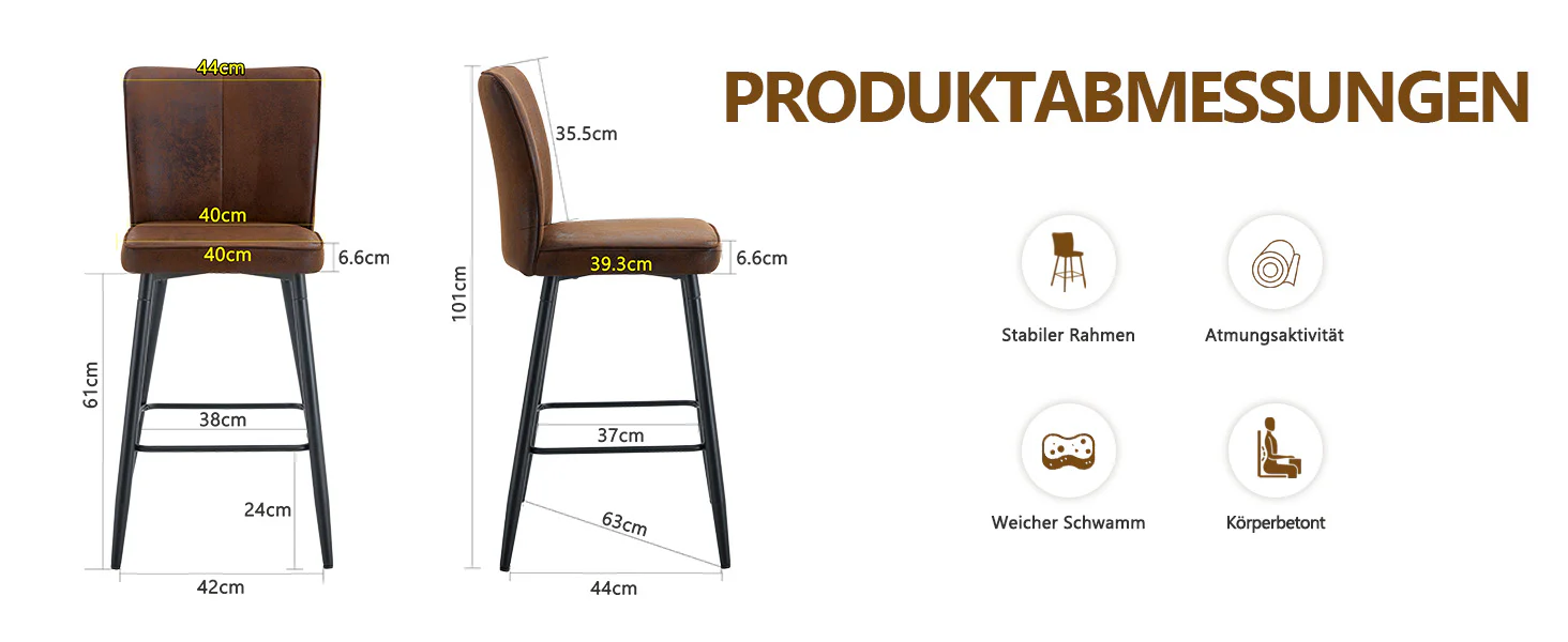 Bar Chair Set 101cm High 2-Piece - Brown Technology Fabric - Image 9