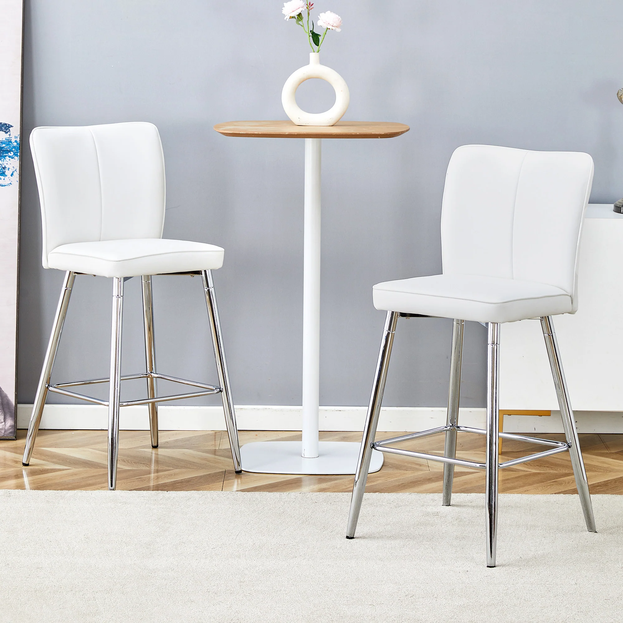 Bar Chair Set of 2 101cm High Ergonomic Backrest White PU - Image 3