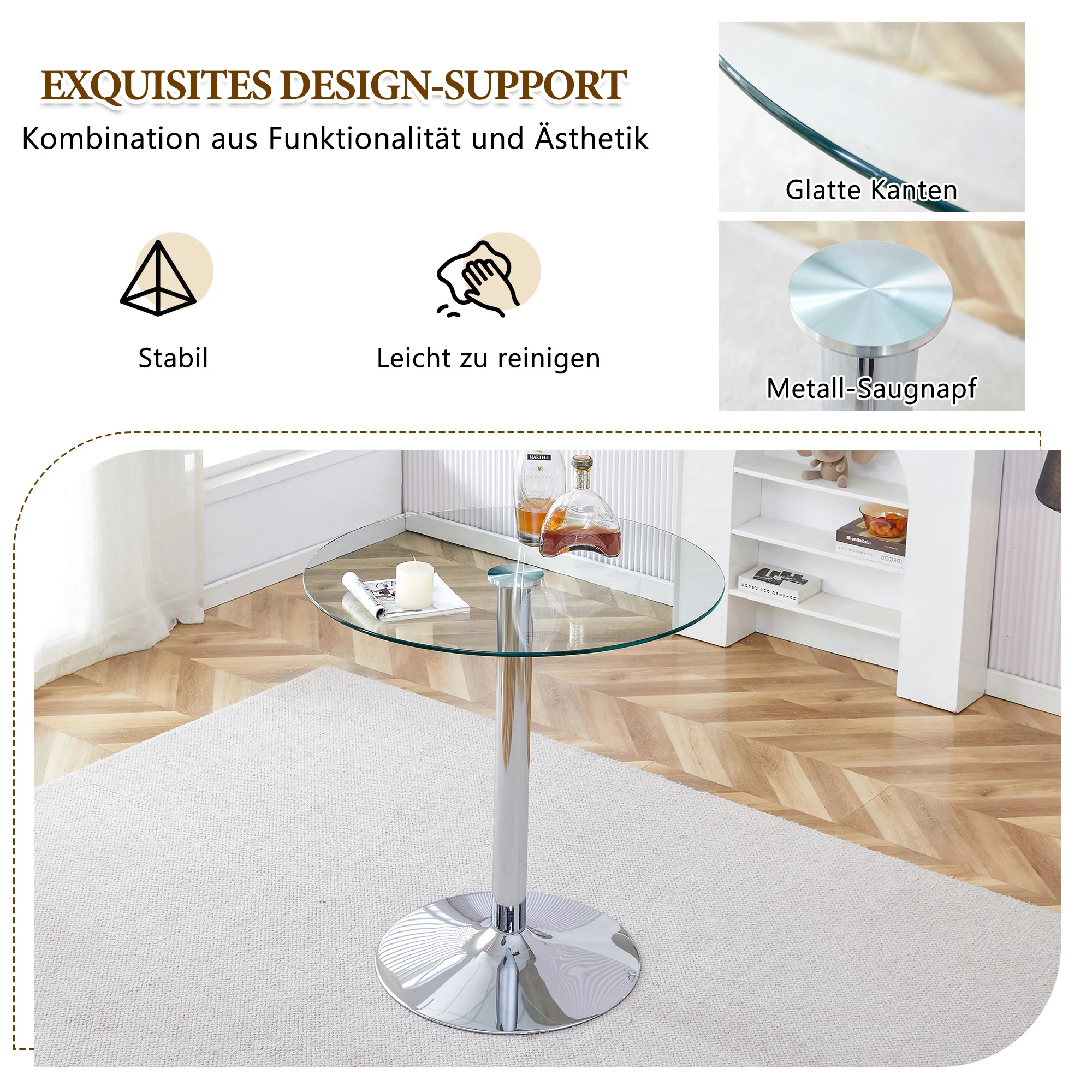 Bar Set 89cm Glass Table 2 Stools Adjustable Swivel - White Legs - Image 9