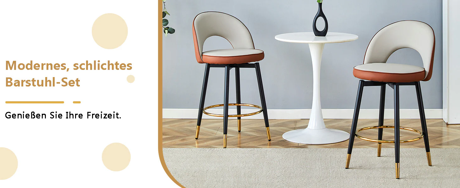 Bar Stool 360° Swivel Padded Set of 2 - PU Light Grey/Brown - Image 10
