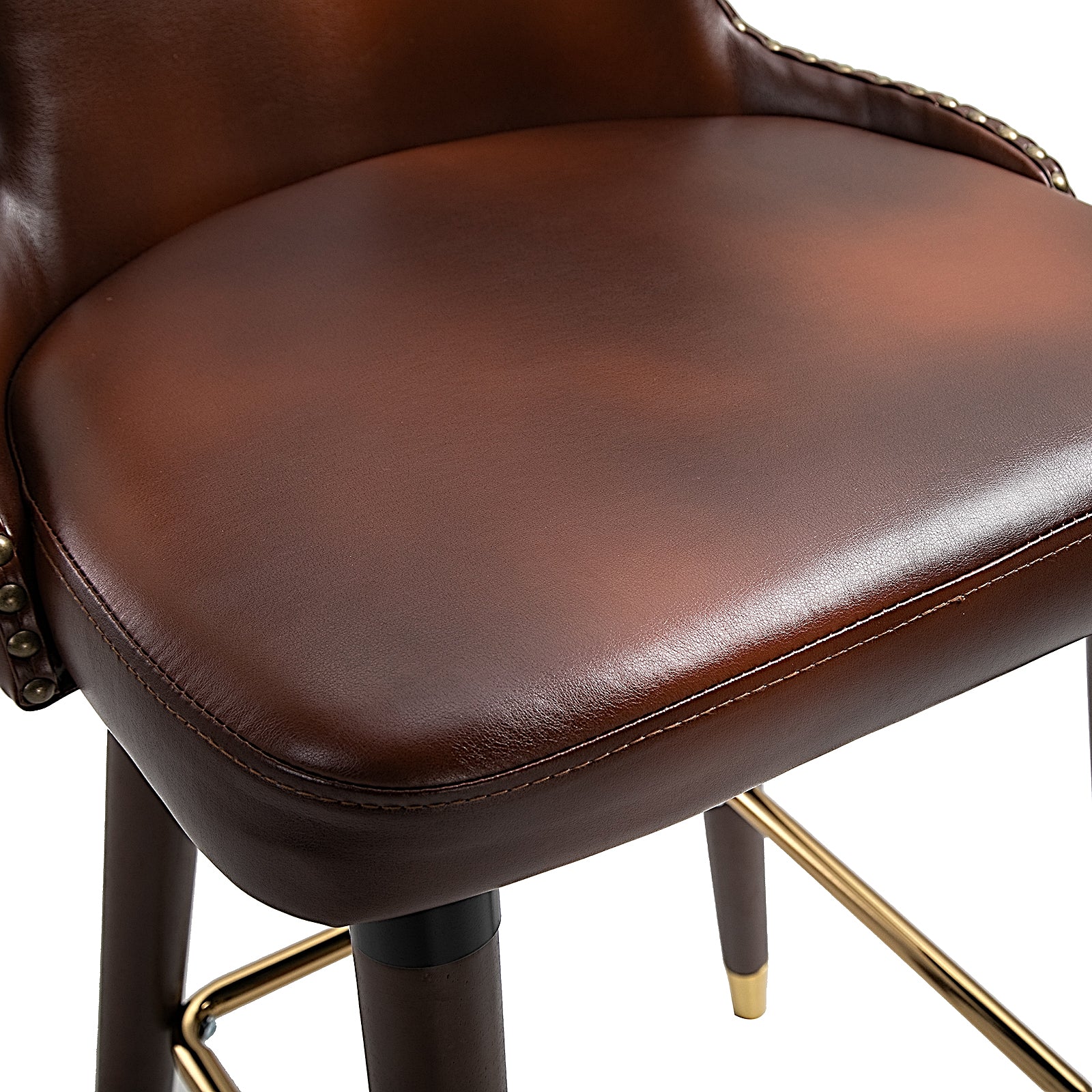 Bar Stool Set of 2, Bistro Chairs Footrest Backrest, PU Brown - Image 8
