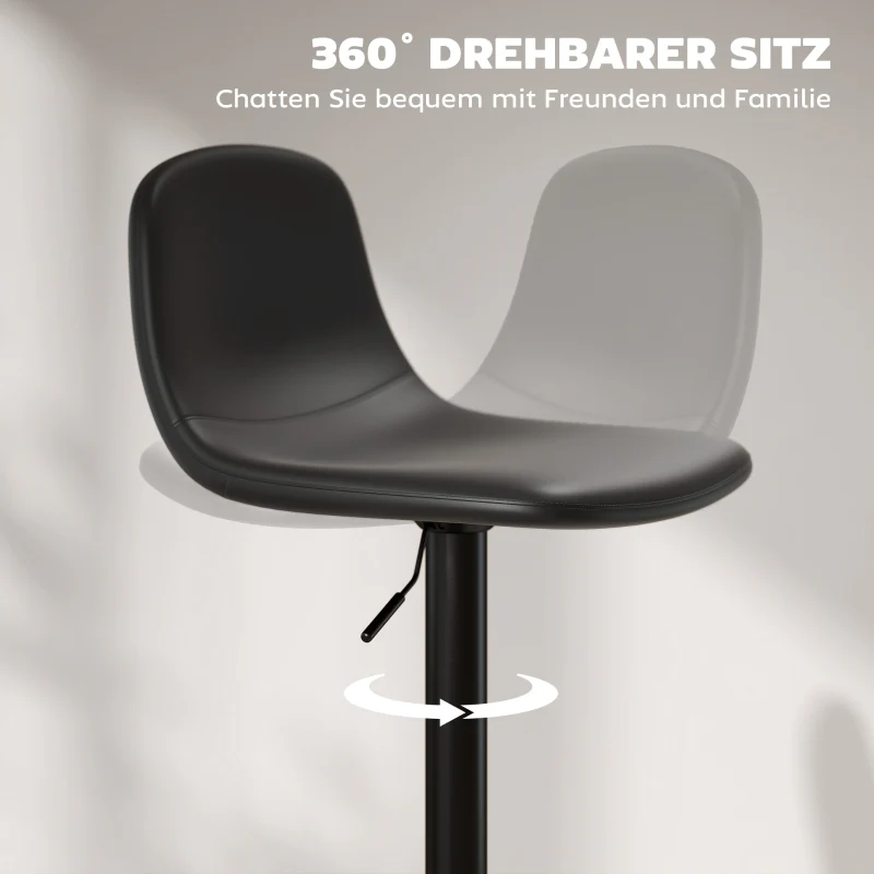 Bar Stool Set of 2, Height-Adjustable Swivel with Backrest & Footrest, Faux Leather, Black - Image 5