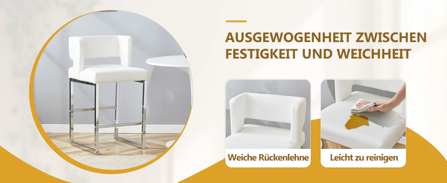 Bar Stools 2-Pack Nordic Style Modern Square Design Silver Metal Legs - Image 10