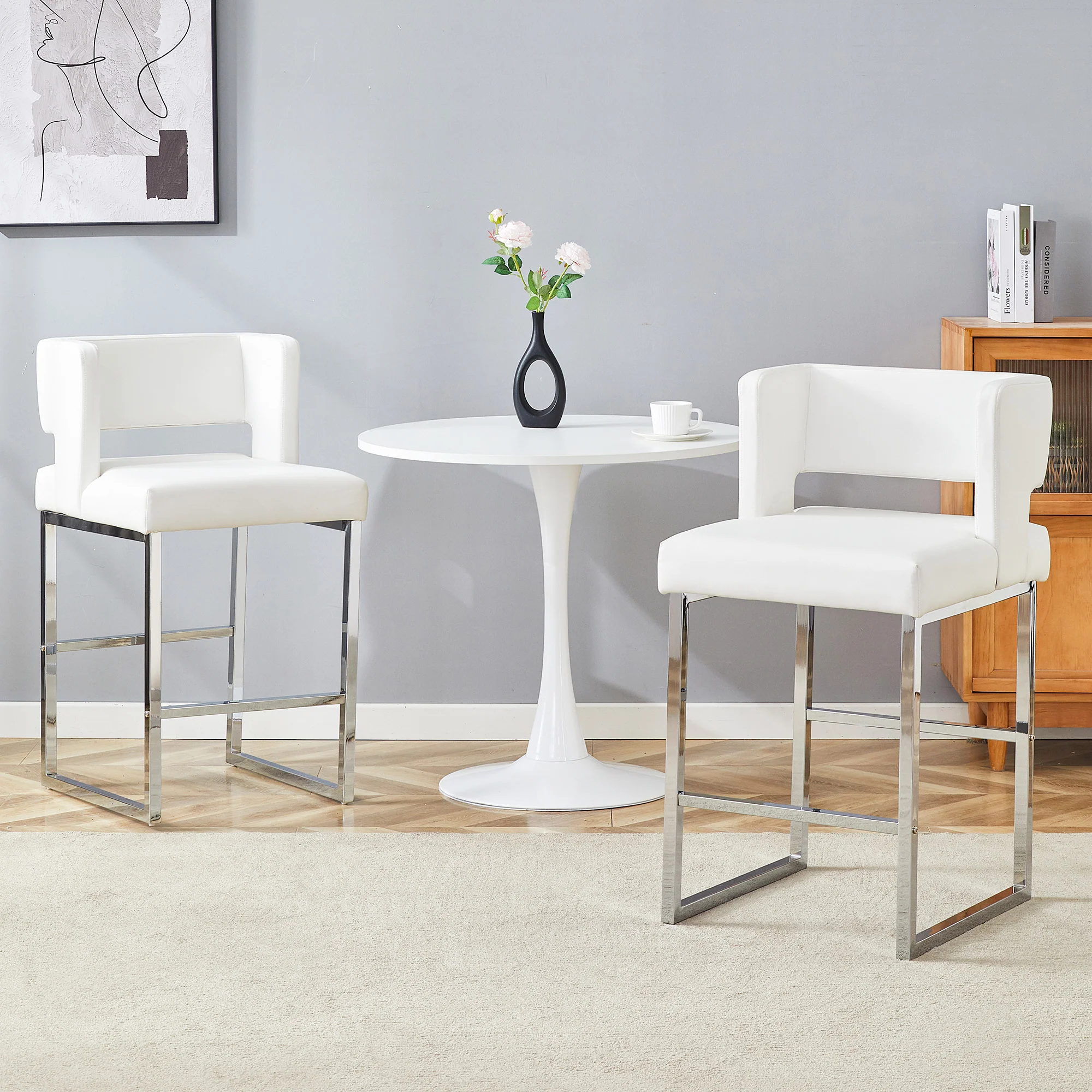Bar Stools 2-Pack Nordic Style Modern Square Design Silver Metal Legs - Image 3