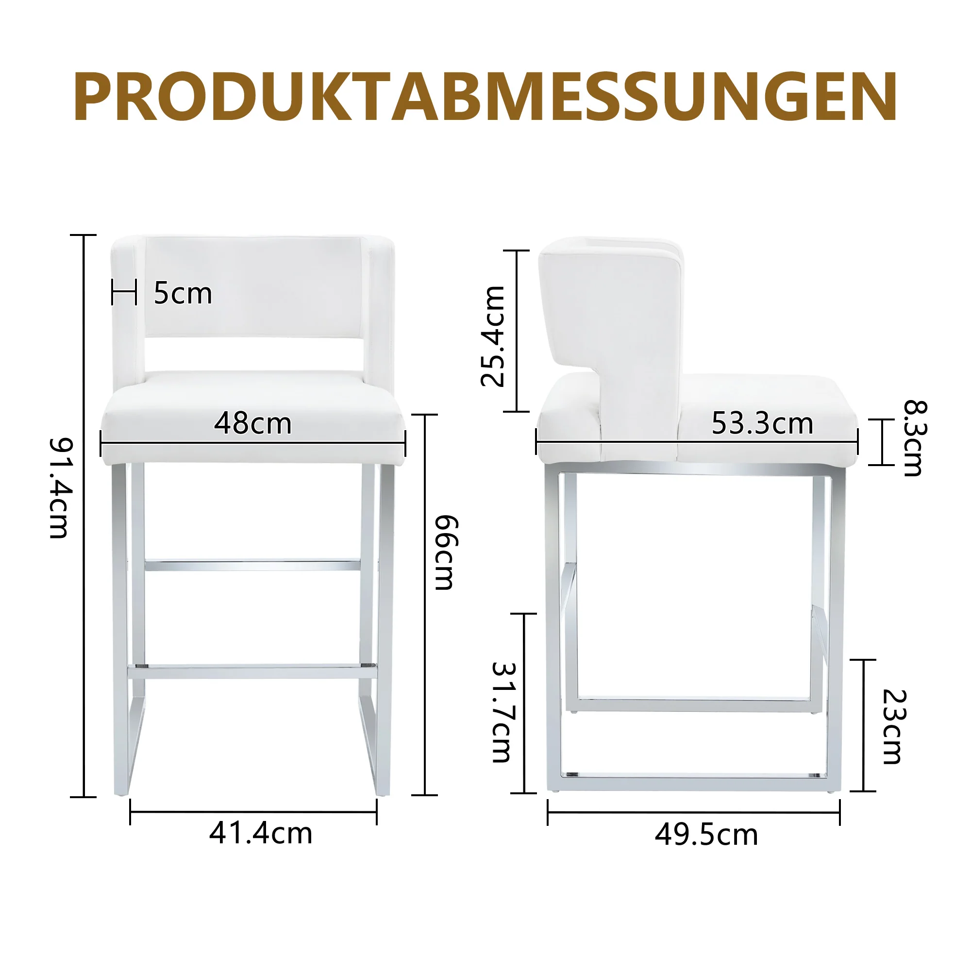 Bar Stools 2-Pack Nordic Style Modern Square Design Silver Metal Legs - Image 4