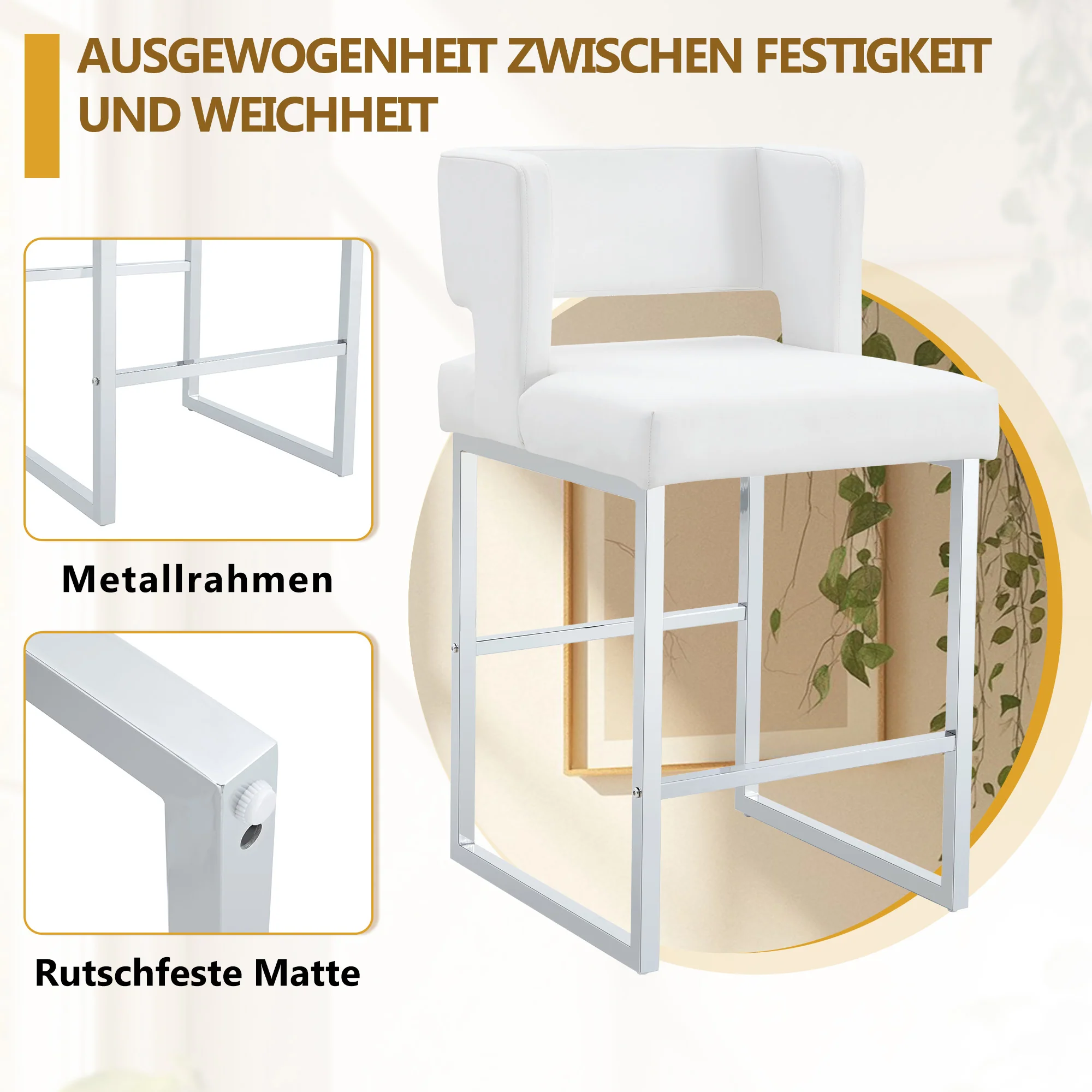Bar Stools 2-Pack Nordic Style Modern Square Design Silver Metal Legs - Image 7