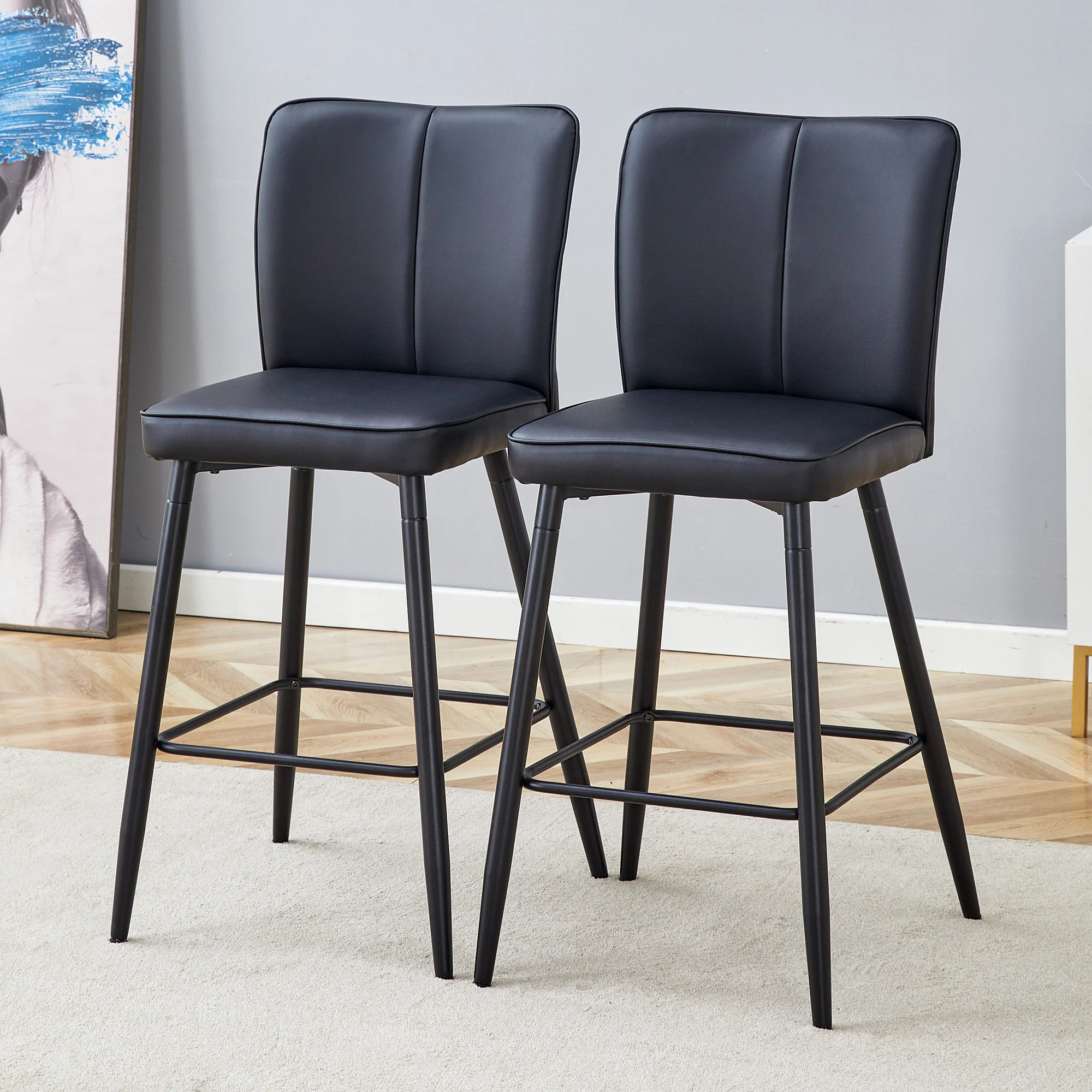 Bar Stools 2-Piece Set 101cm High Ergonomic Backrest Black PU
