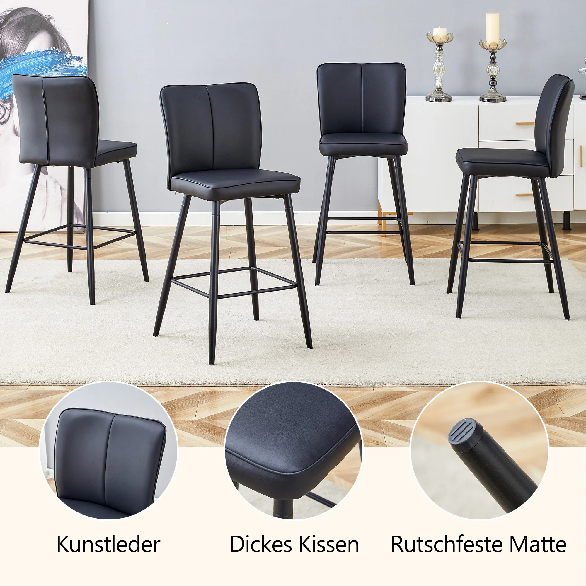 Bar Stools 2-Piece Set 101cm High Ergonomic Backrest Black PU - Image 4