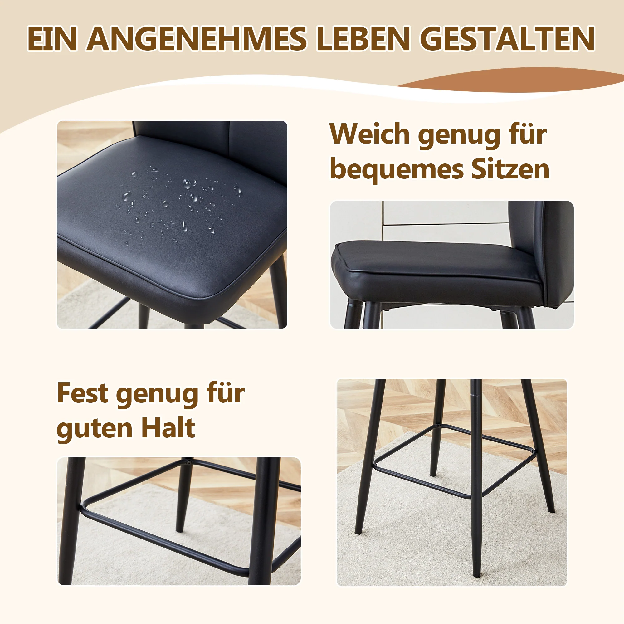 Bar Stools 2-Piece Set 101cm High Ergonomic Backrest Black PU - Image 5