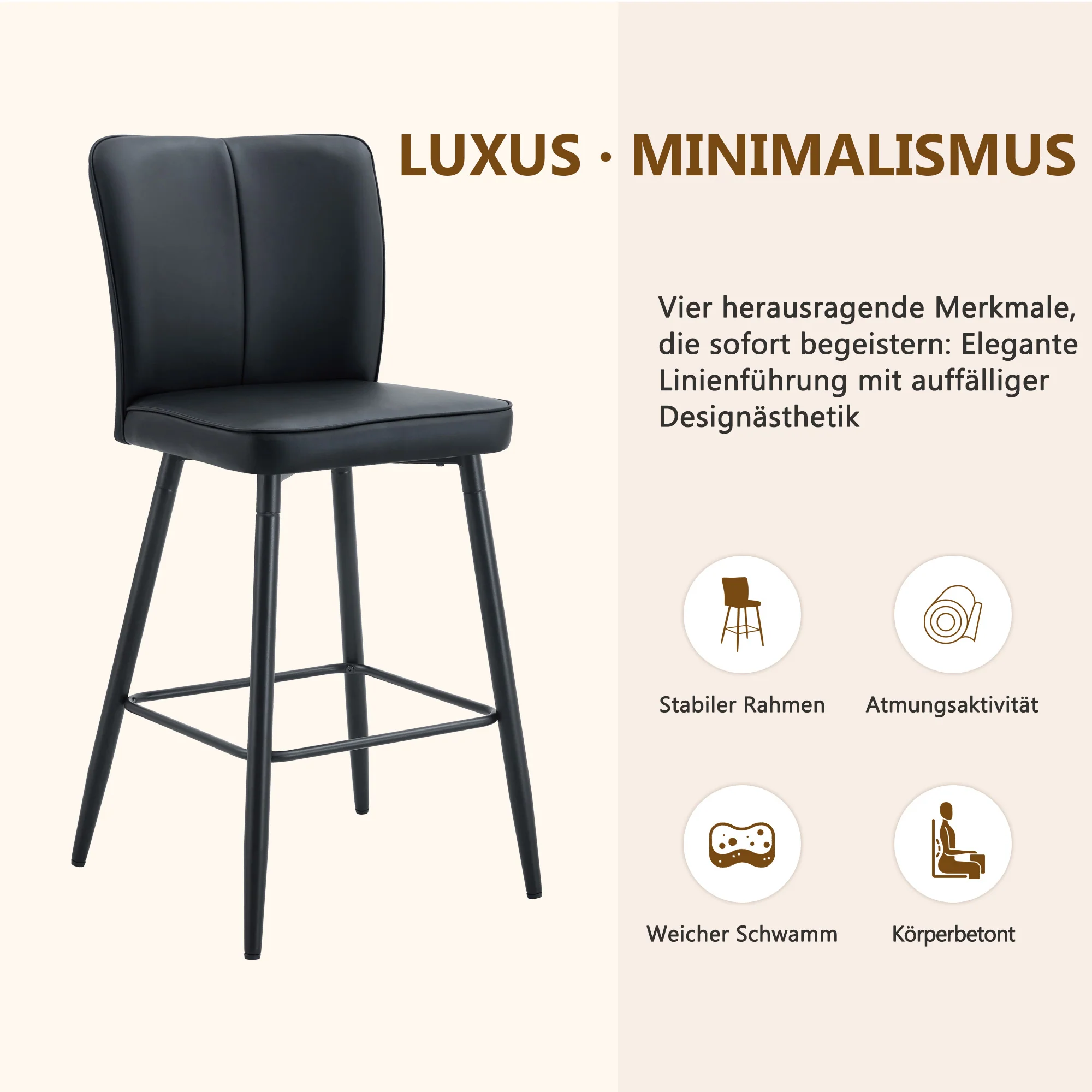 Bar Stools 2-Piece Set 101cm High Ergonomic Backrest Black PU - Image 6