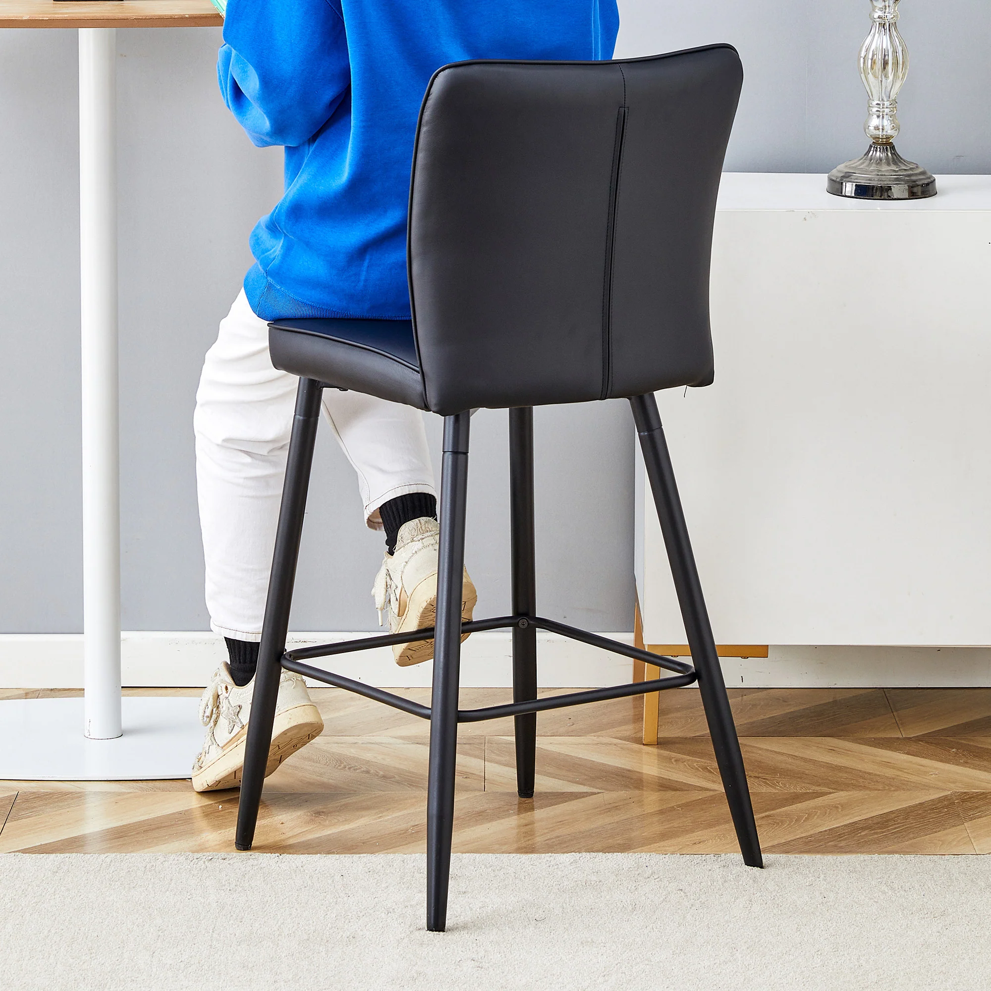 Bar Stools 2-Piece Set 101cm High Ergonomic Backrest Black PU - Image 7