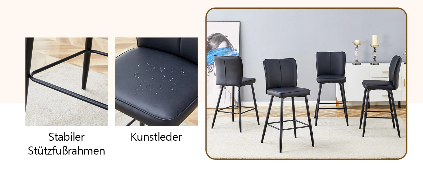 Bar Stools 2-Piece Set 101cm High Ergonomic Backrest Black PU - Image 9