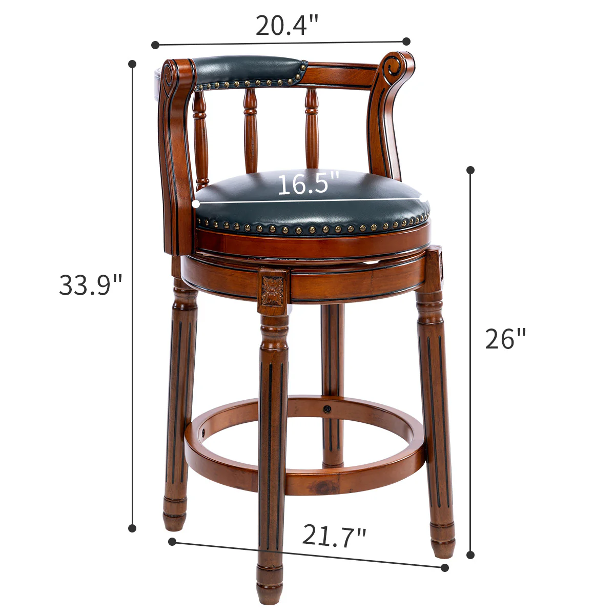Bar Stools 360° Swivel Backs Counter Height - Cow Leather and Wood - Image 6