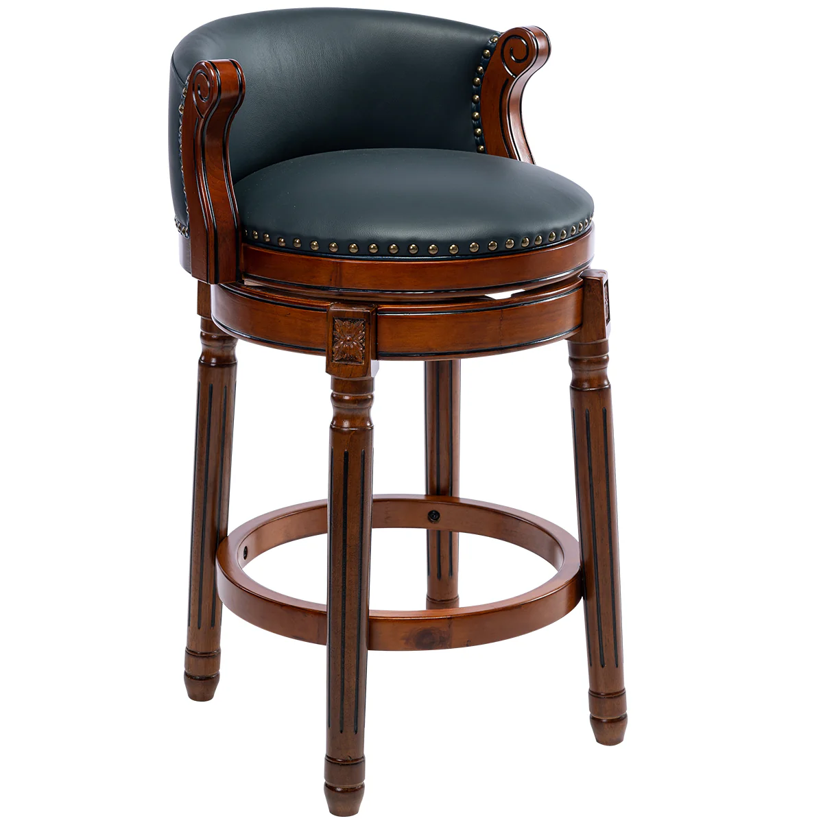 Bar Stools 360° Swivel Counter Height with Backs - Cow Top Leather Wood
