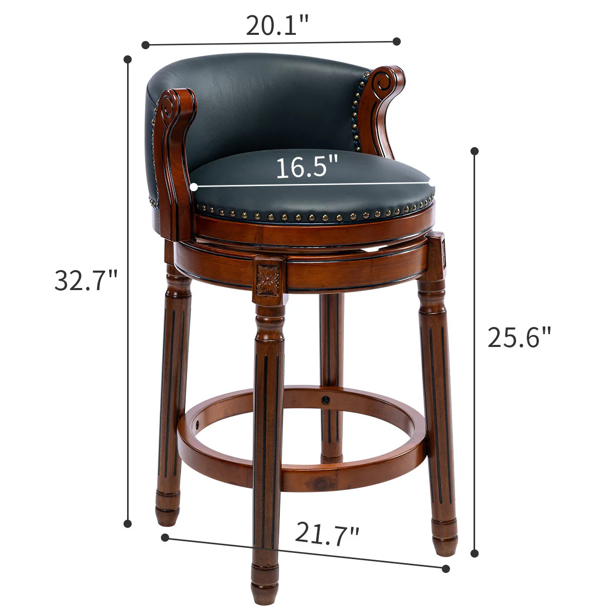 Bar Stools 360° Swivel Counter Height with Backs - Cow Top Leather Wood - Image 6