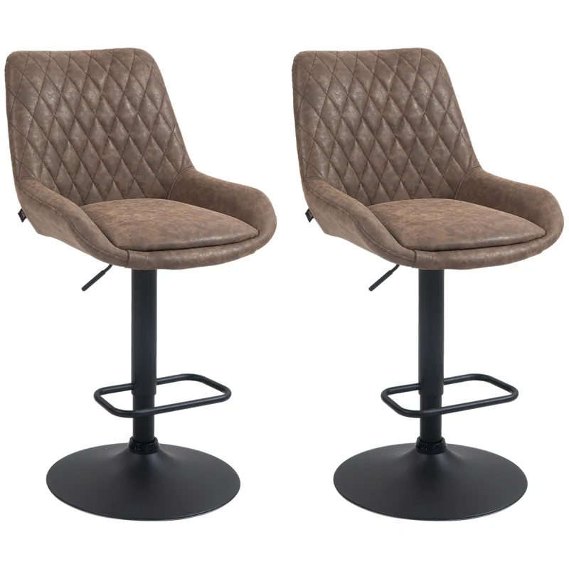 Bar Stools, Retro Faux Leather, Set of Two - Brown