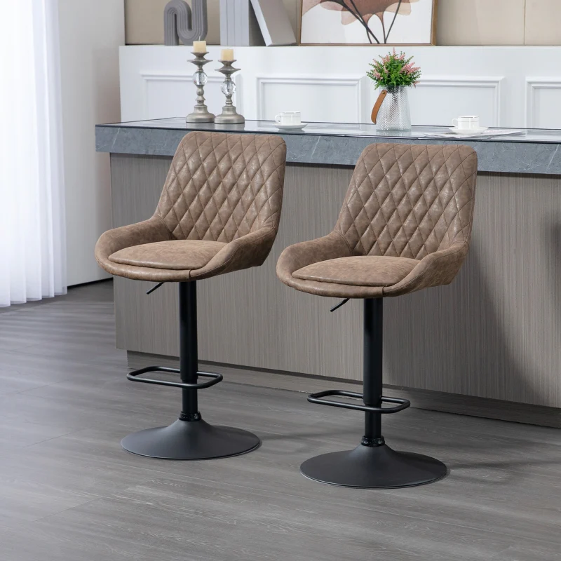 Bar Stools, Retro Faux Leather, Set of Two - Brown - Image 2