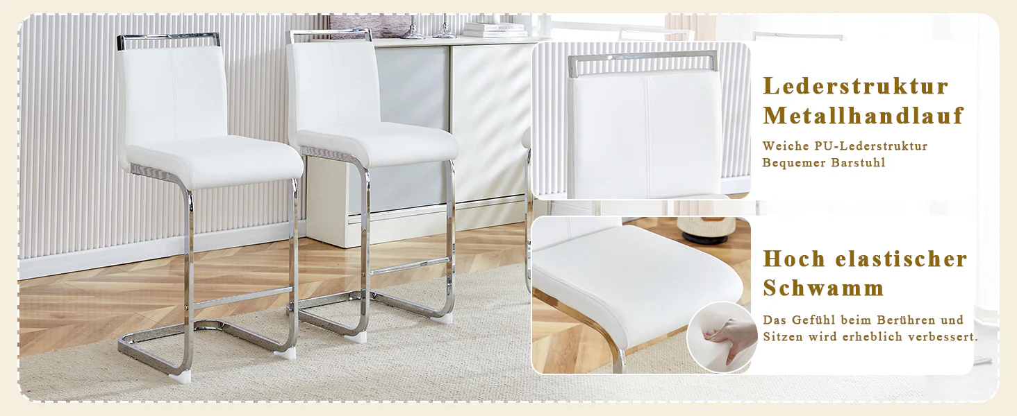 Bar Stools Set of 2 Nordic Style Faux Leather 96.5cm - White - Image 10