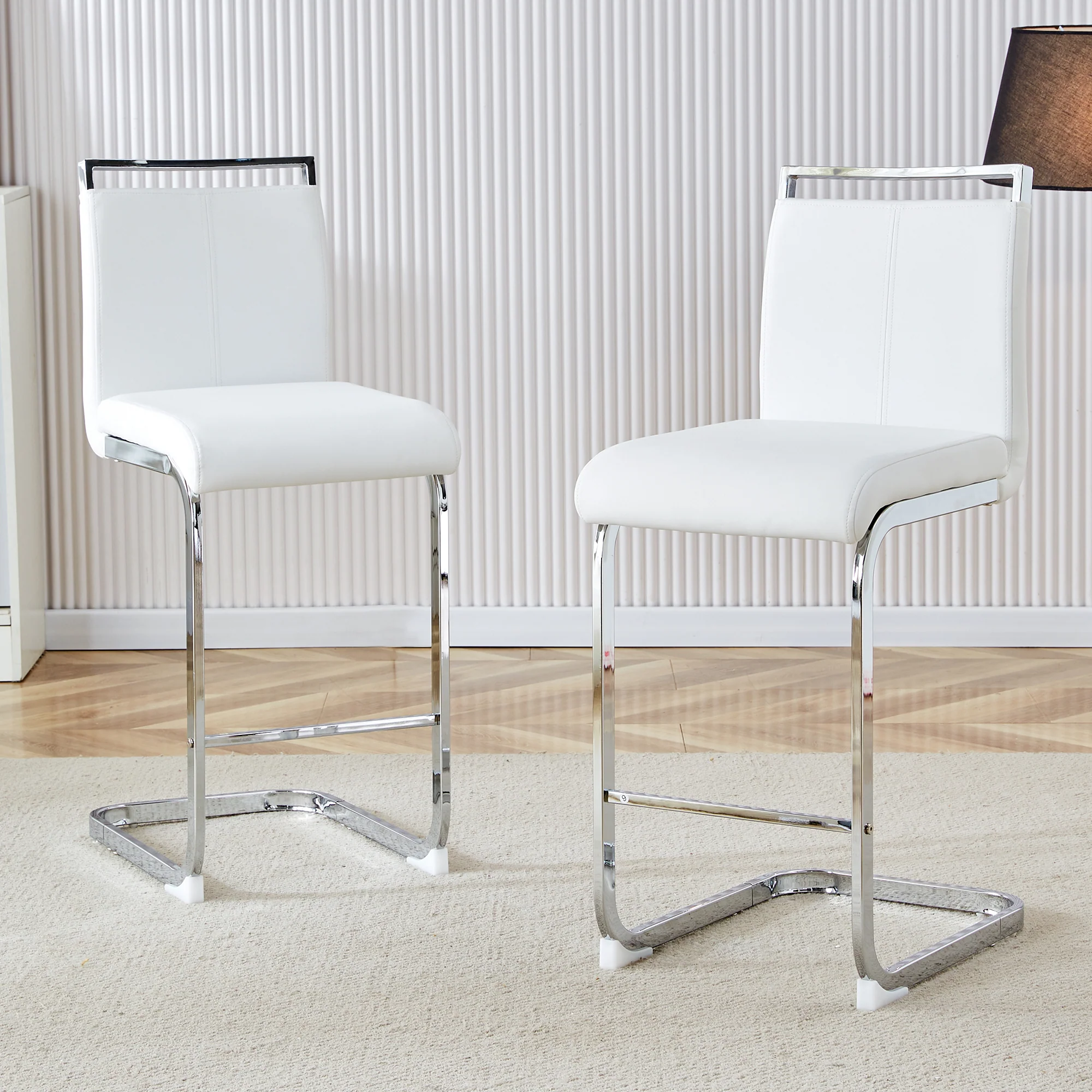 Bar Stools Set of 2 Nordic Style Faux Leather 96.5cm - White - Image 3