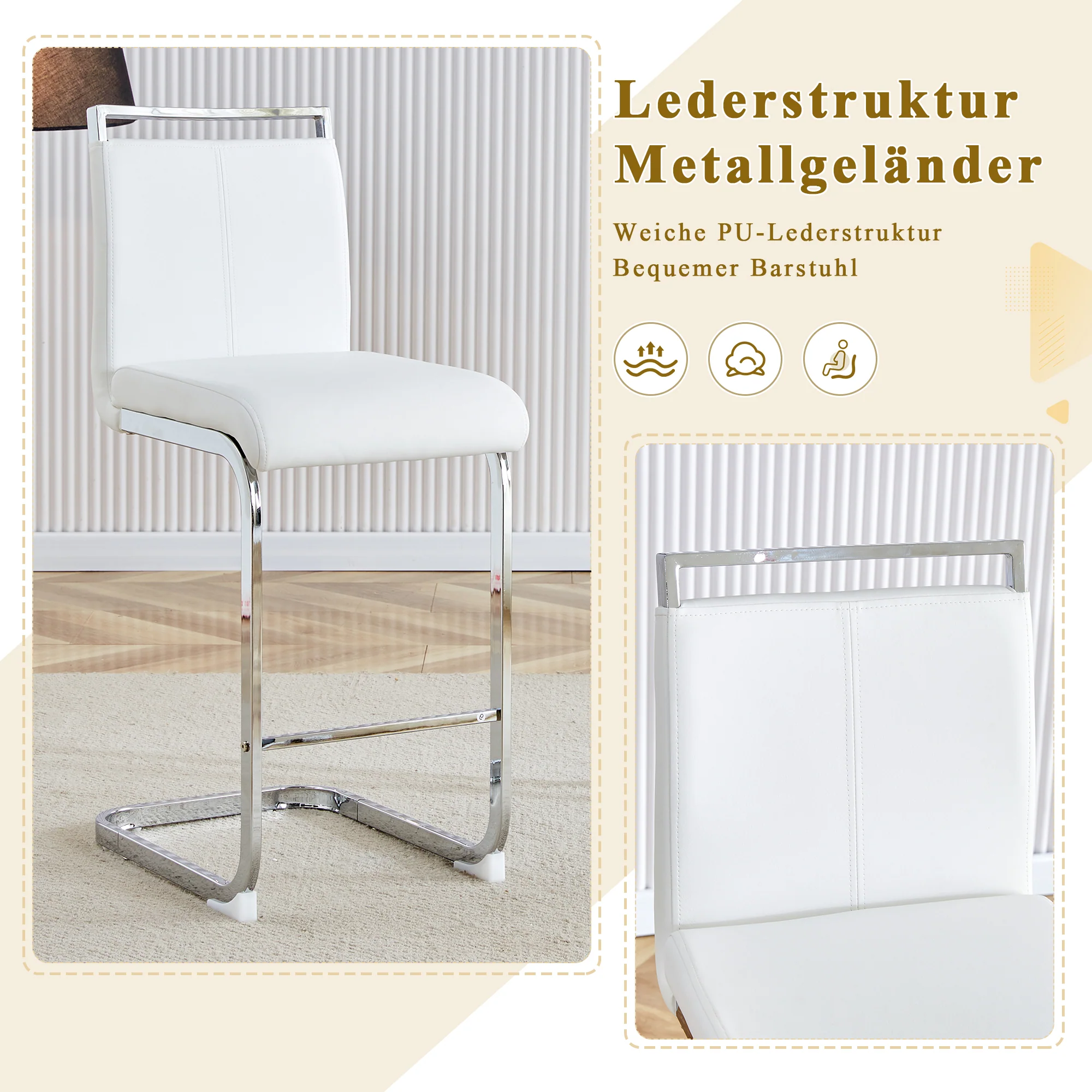 Bar Stools Set of 2 Nordic Style Faux Leather 96.5cm - White - Image 5