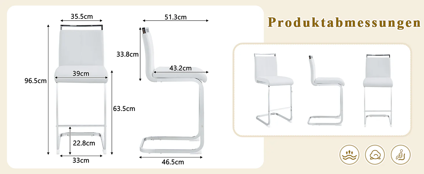 Bar Stools Set of 2 Nordic Style Faux Leather 96.5cm - White - Image 8