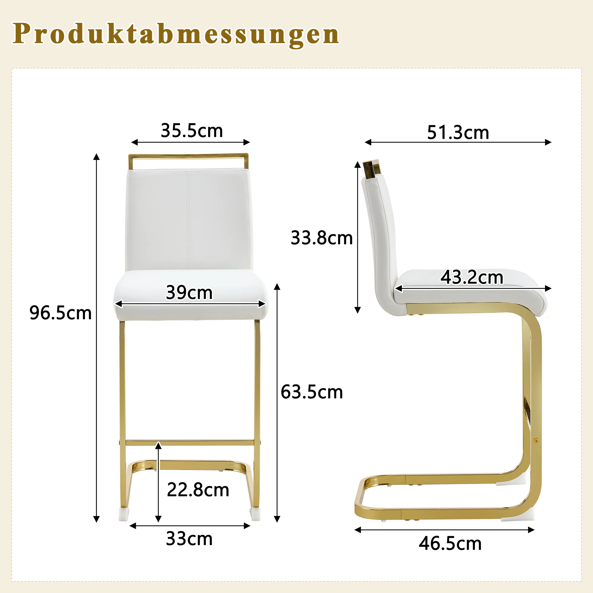 Bar Stools Set of 2 Nordic Style Gold Metal Legs - White Faux Leather - Image 4
