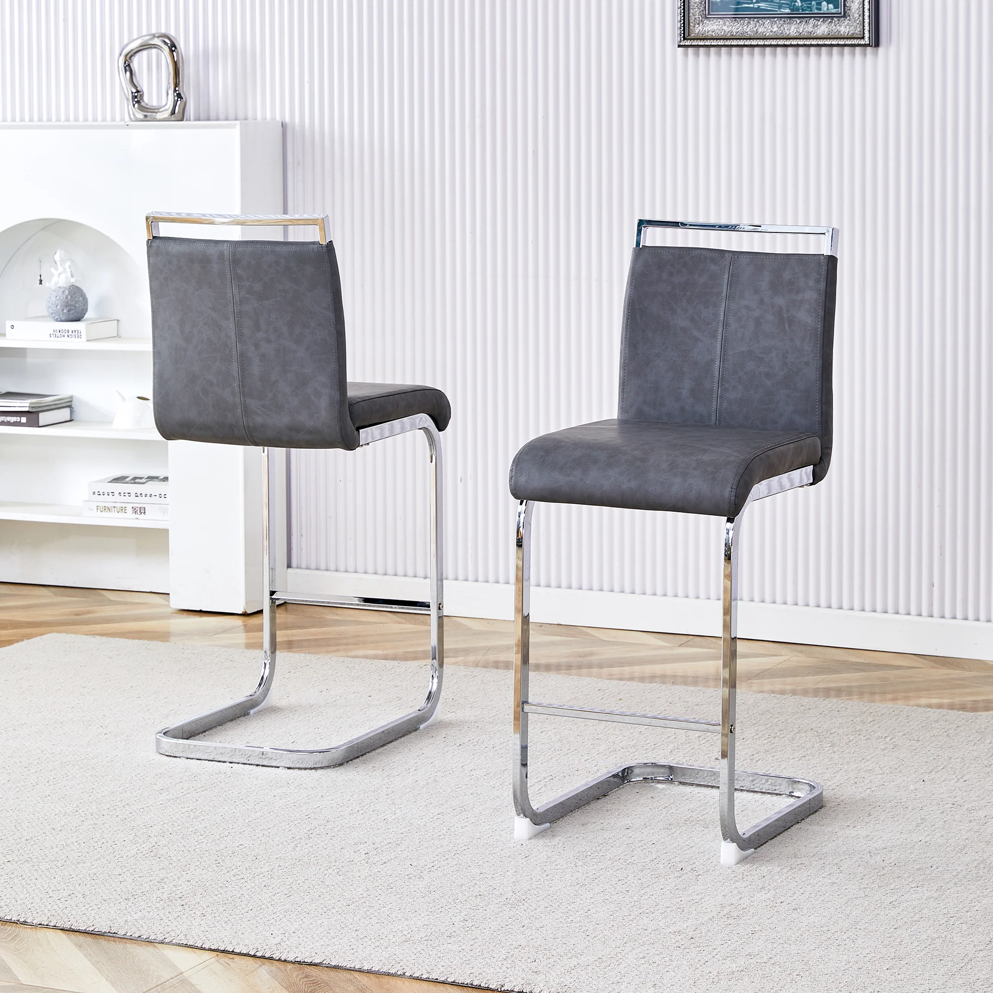 Bar Stools (Set of 2) Nordic Style High-Quality - Grey PU - Image 2