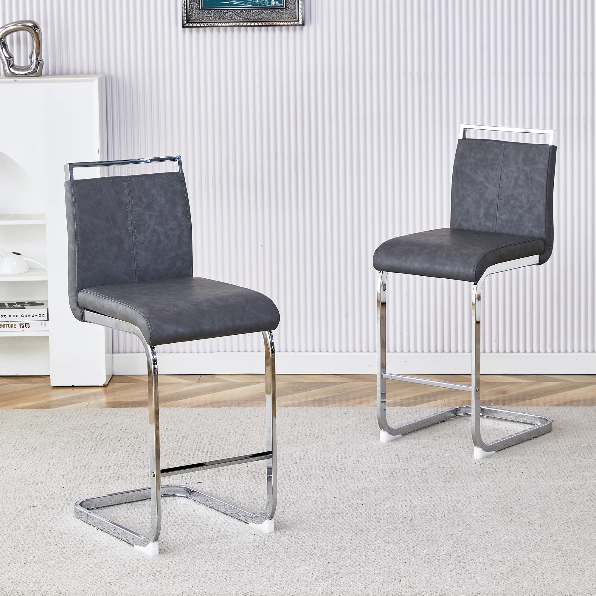 Bar Stools (Set of 2) Nordic Style High-Quality - Grey PU - Image 3