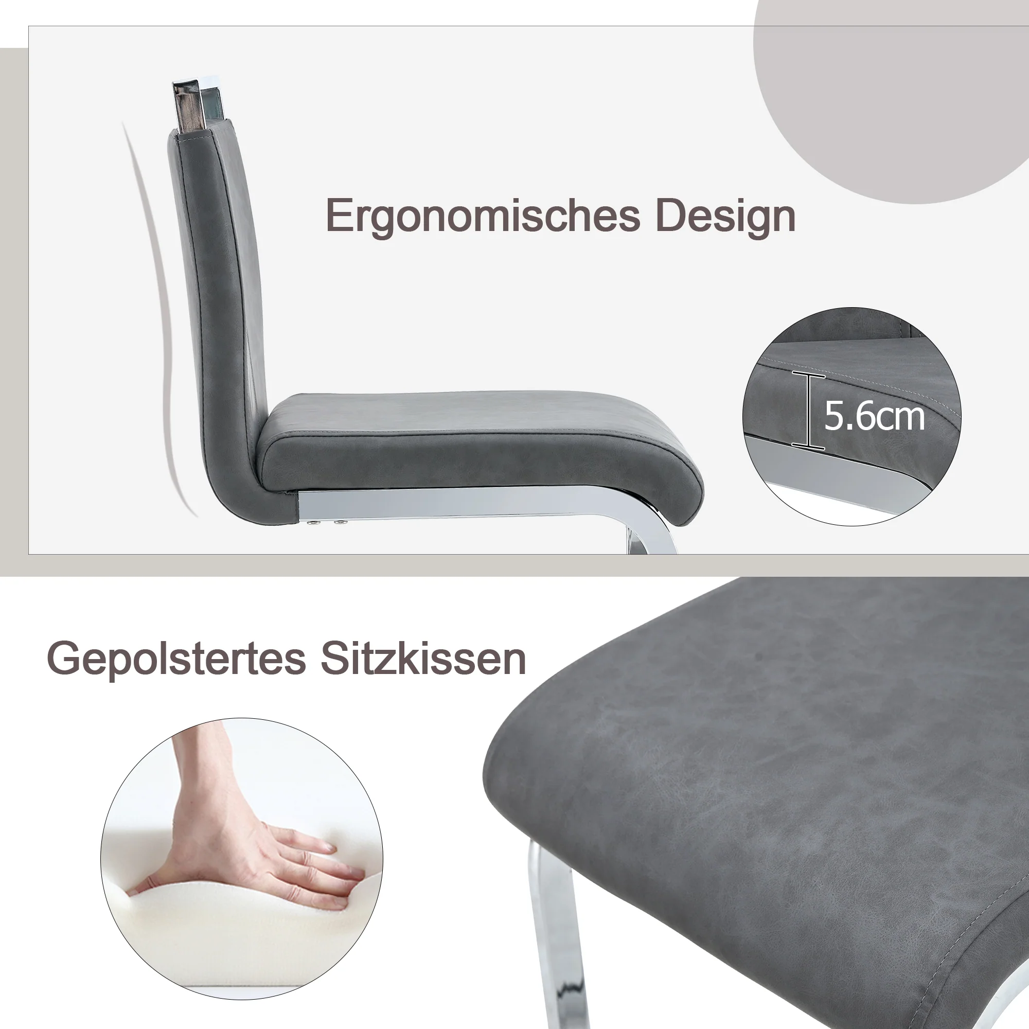 Bar Stools (Set of 2) Nordic Style High-Quality - Grey PU - Image 7