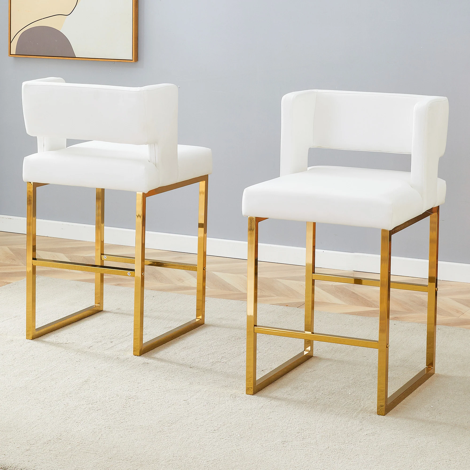 Bar Stools Set of 2 Nordic Style Square Gold Metal Legs - Image 2