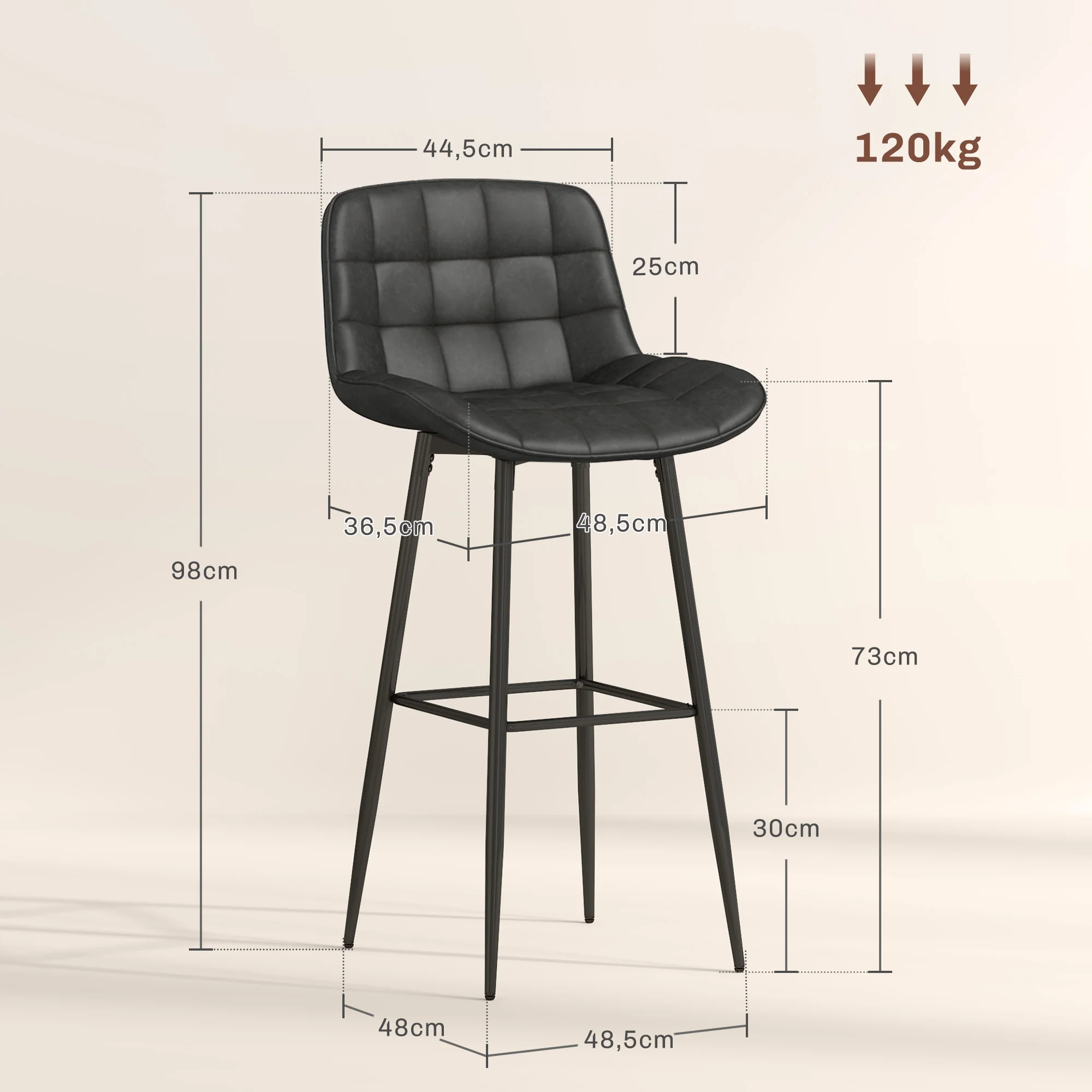 Bar Stools, Set of 2, Swivel, Footrest, Dark Grey - Image 3
