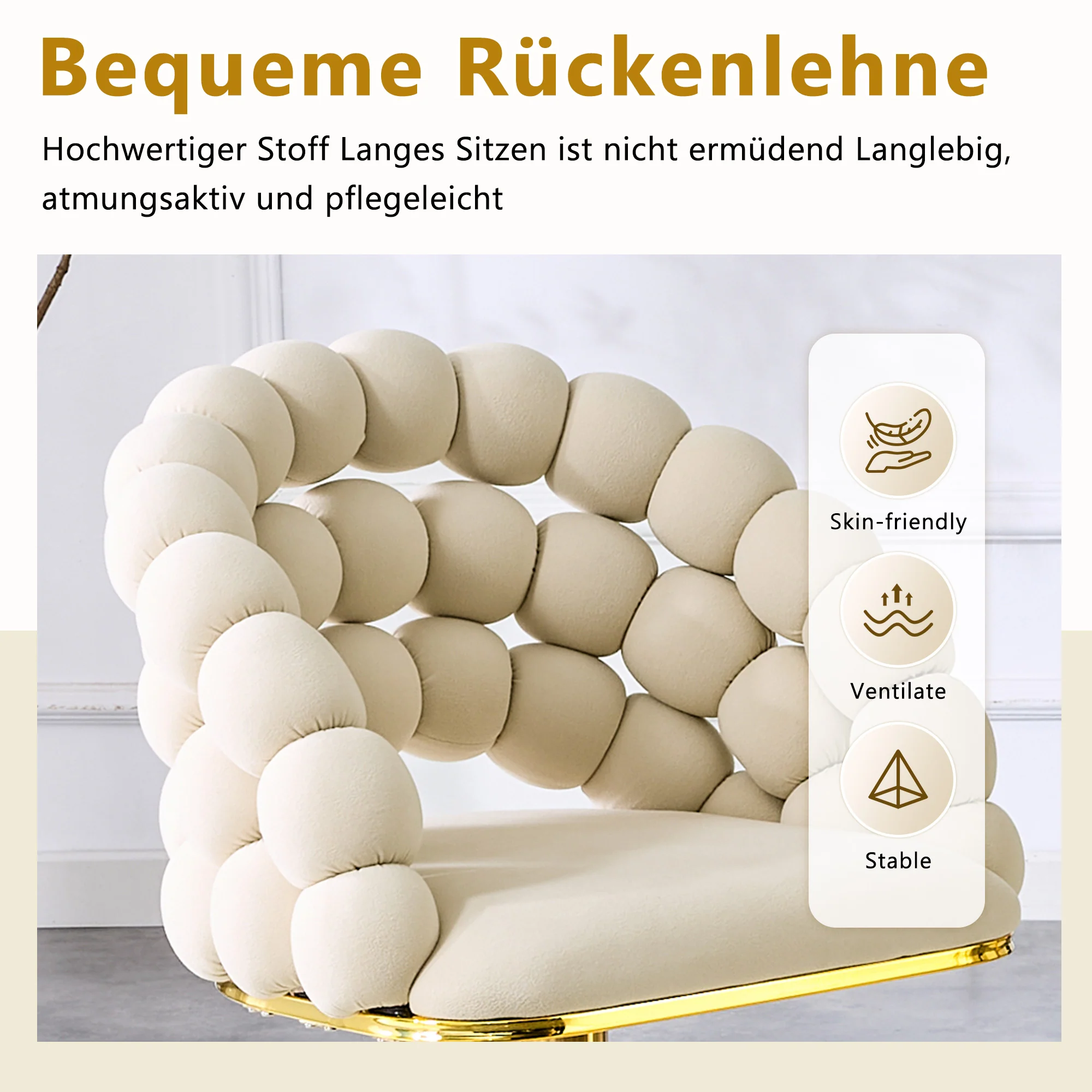 Bar Stools Set of 2 Velvet Ball Chain Backrest Adjustable Frame - Cream-White - Image 8