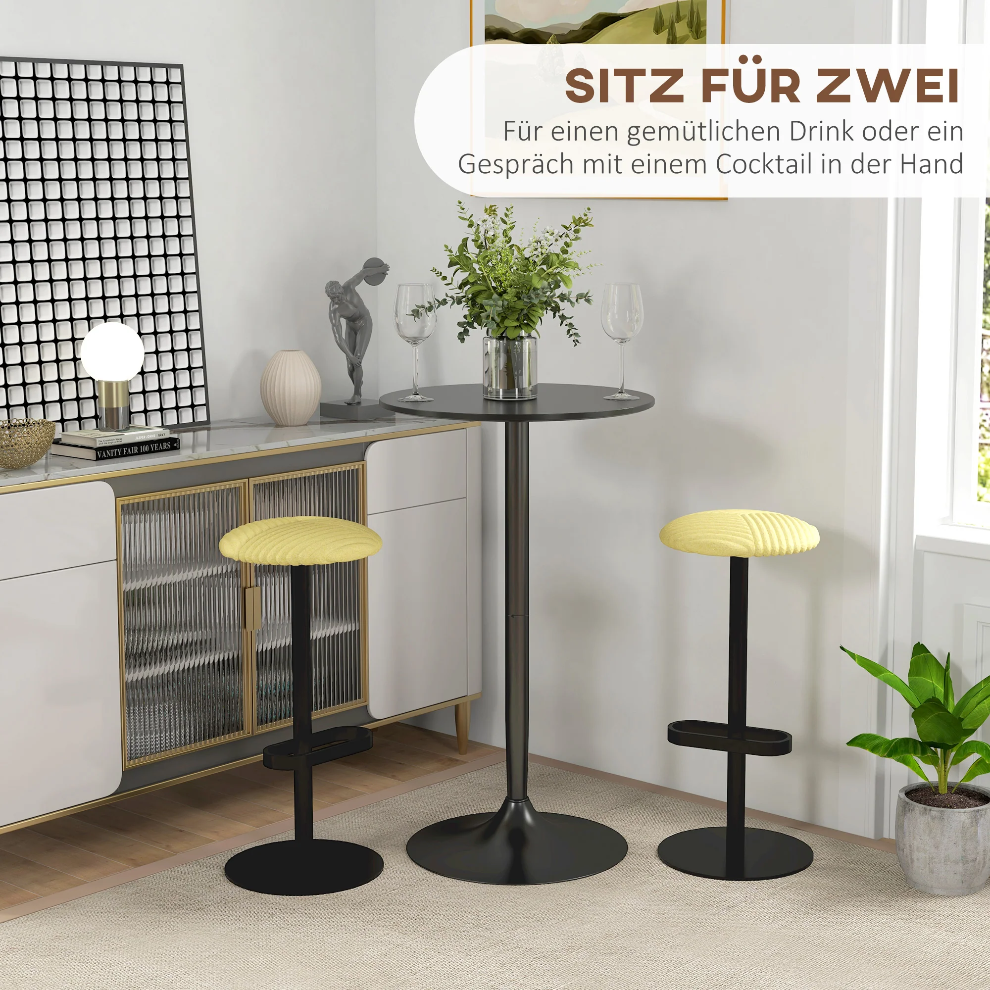 Bar table round kitchen for living room dining room steel black - Image 4