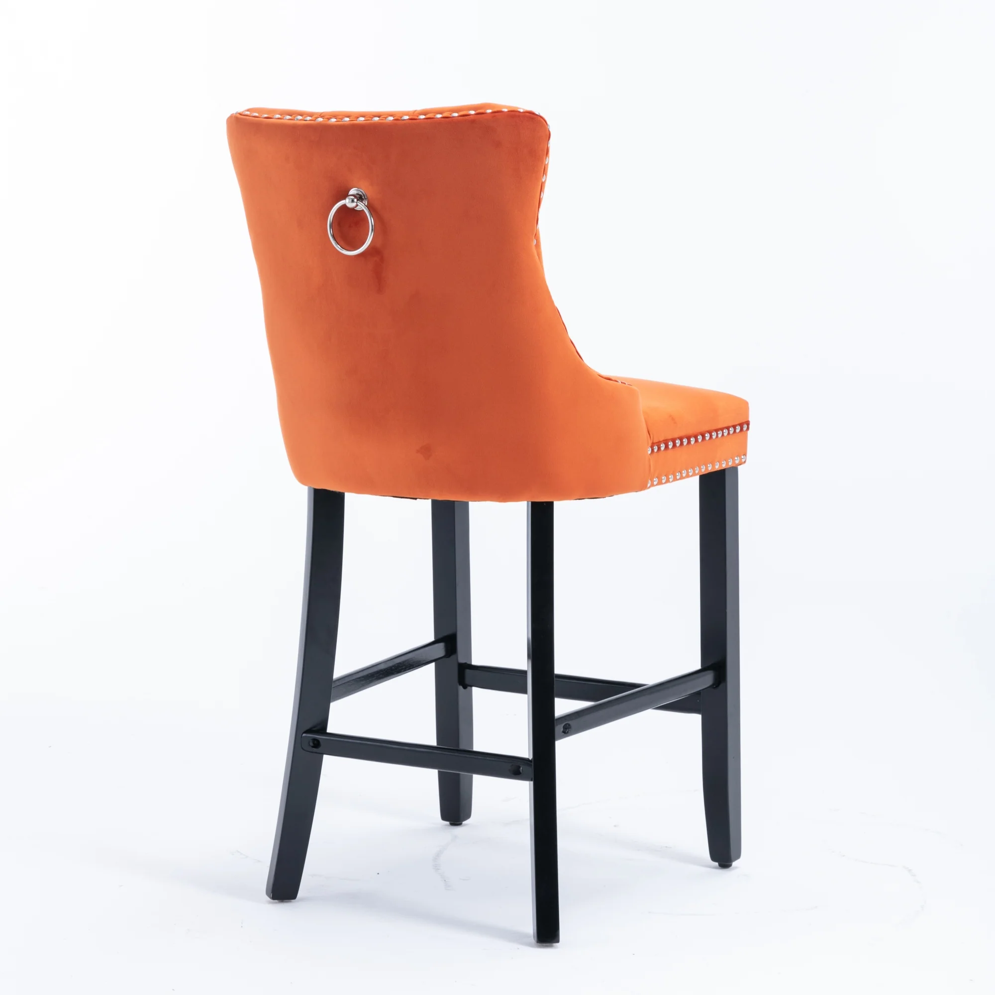 Barstools Set of 2 Button Tufted Velvet Wooden Legs - Orange - Image 7