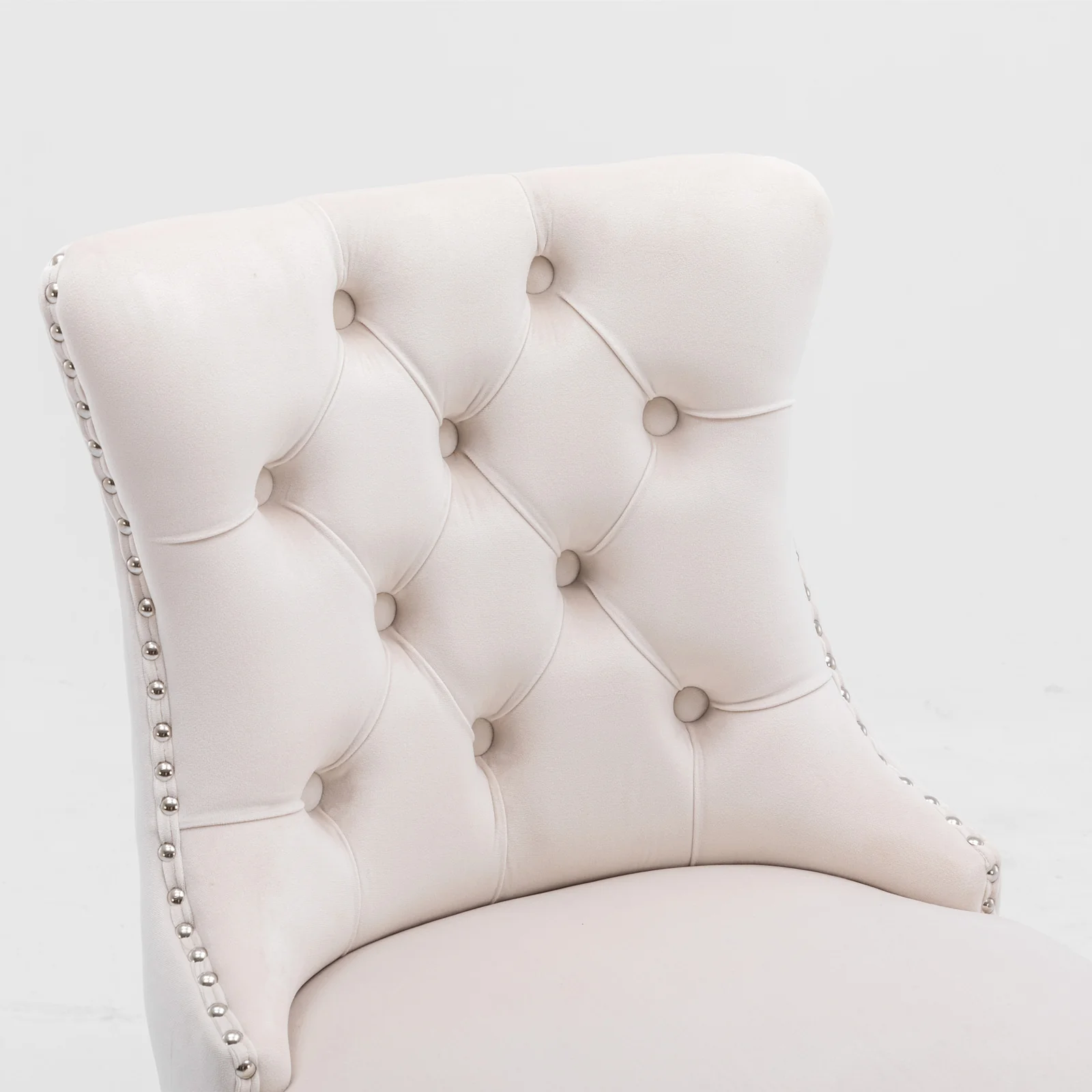 Barstools Set of 2 Contemporary Velvet Upholstered Button Tufted Wooden Legs Beige - Image 10