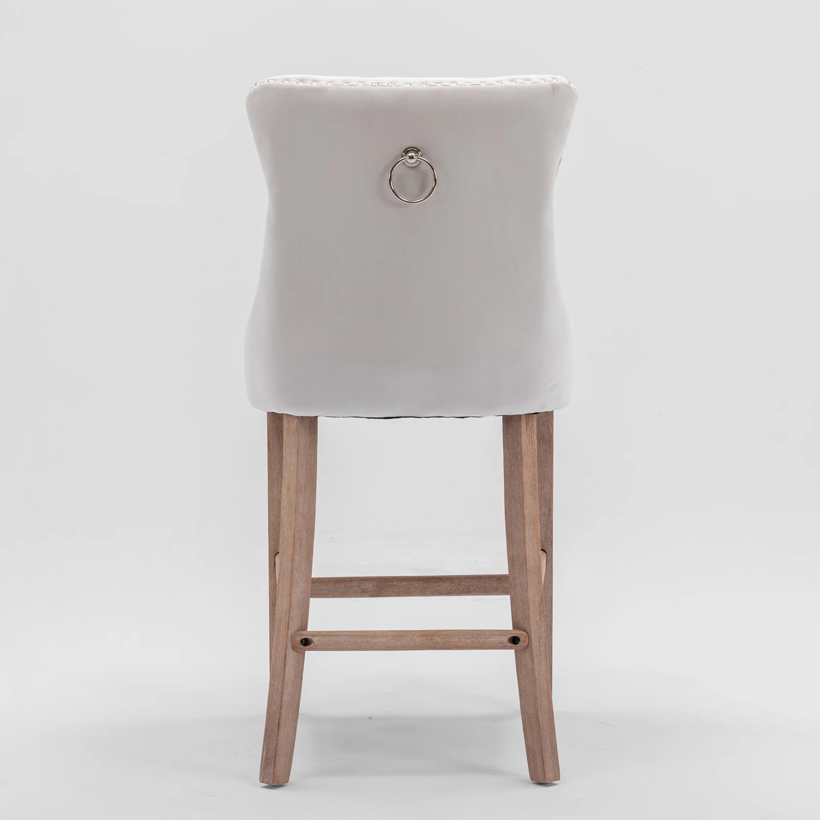 Barstools Set of 2 Contemporary Velvet Upholstered Button Tufted Wooden Legs Beige - Image 6