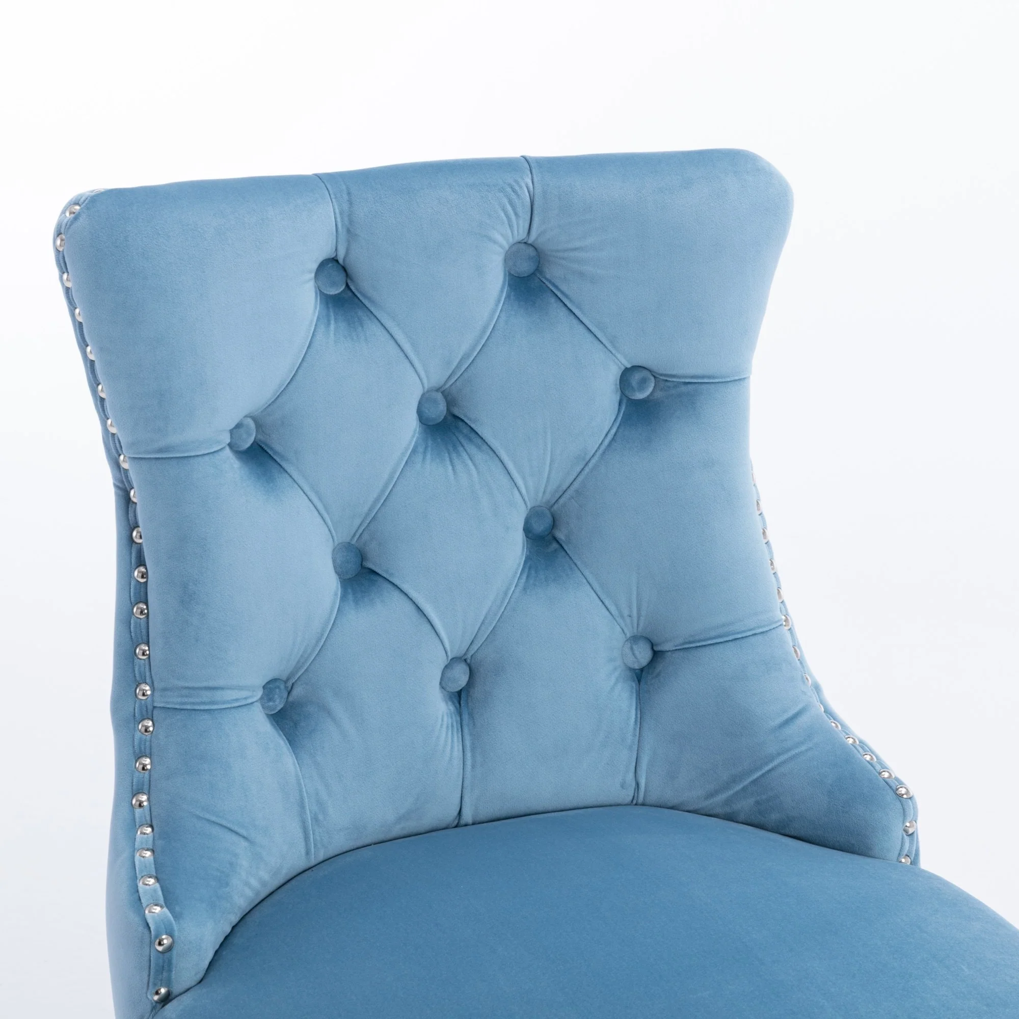 Barstools Set of 2 Velvet Upholstered Button Tufted Wooden Legs - Light Blue - Image 10