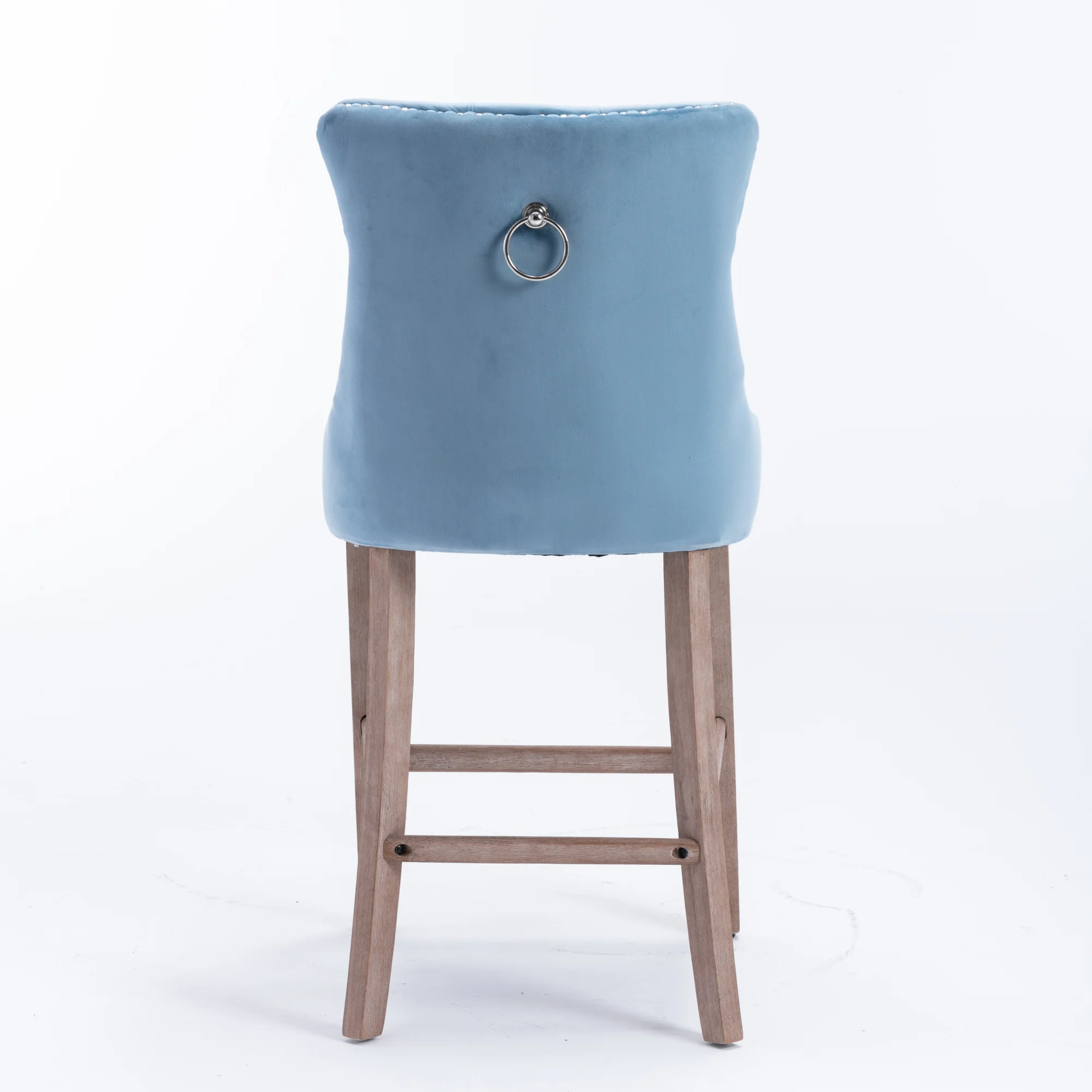 Barstools Set of 2 Velvet Upholstered Button Tufted Wooden Legs - Light Blue - Image 8