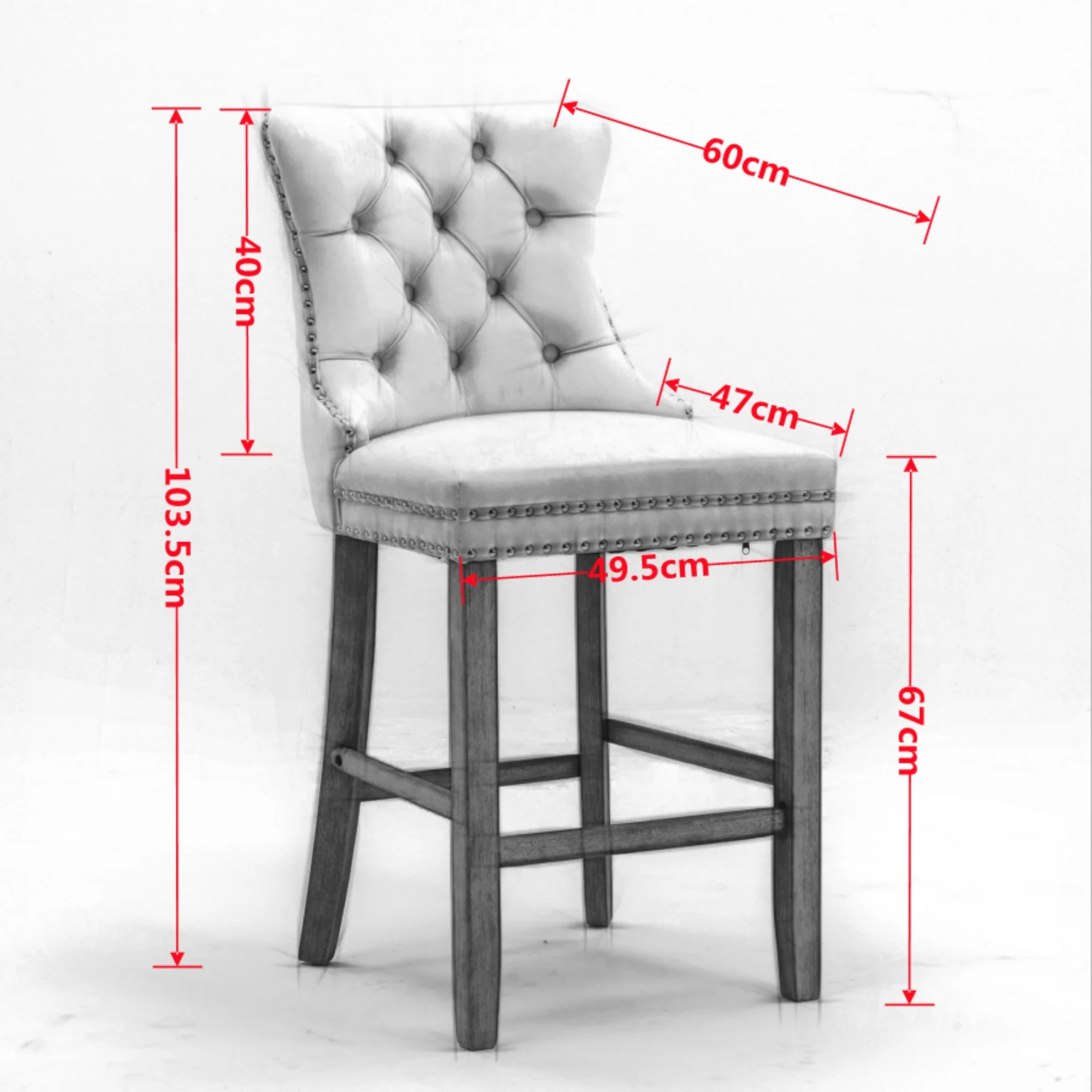 Barstools Set of 2 Velvet Upholstered Button Tufted Wooden Legs - Light Blue - Image 9