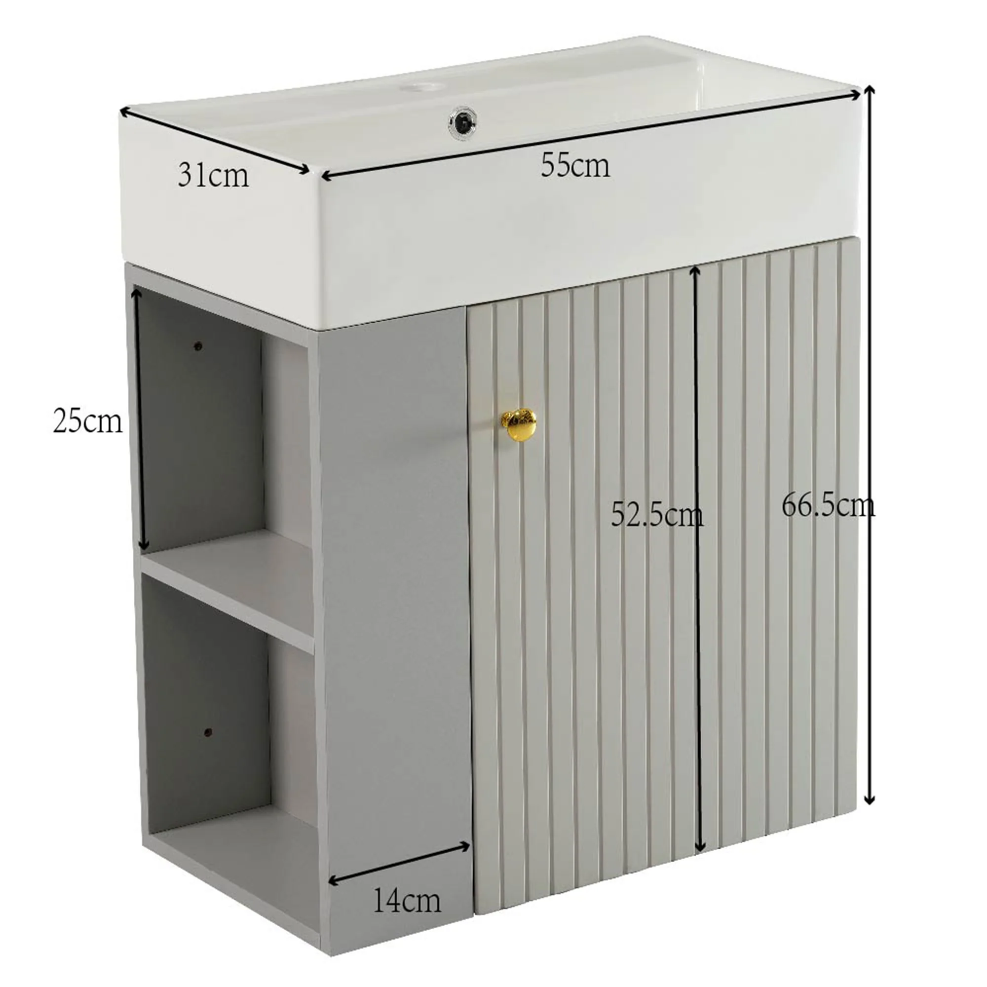 Bathroom Furniture Washbasin with Vanity Unit 55cm, Hanging, Light Grey - Image 2