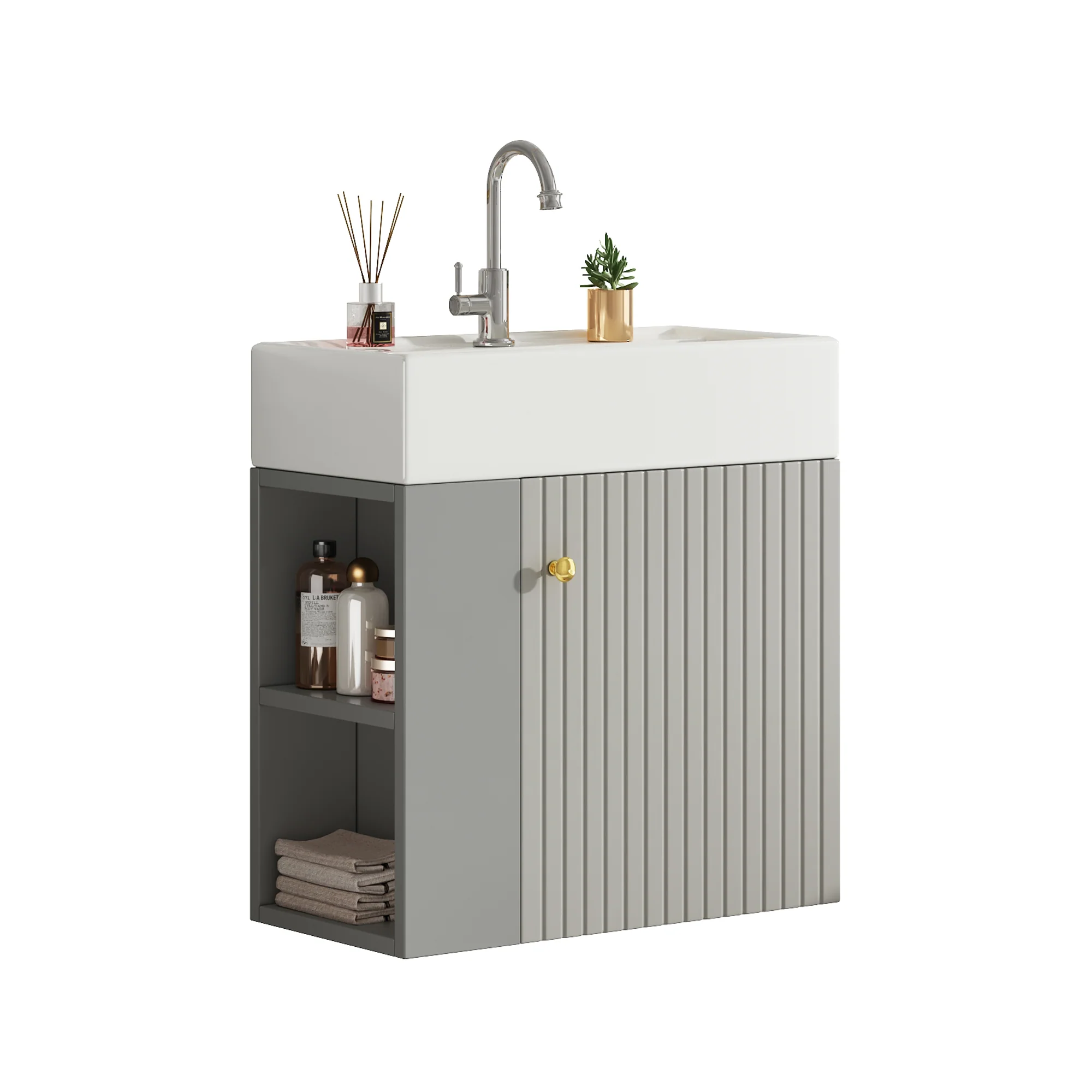Bathroom Furniture Washbasin with Vanity Unit 55cm, Hanging, Light Grey - Image 4