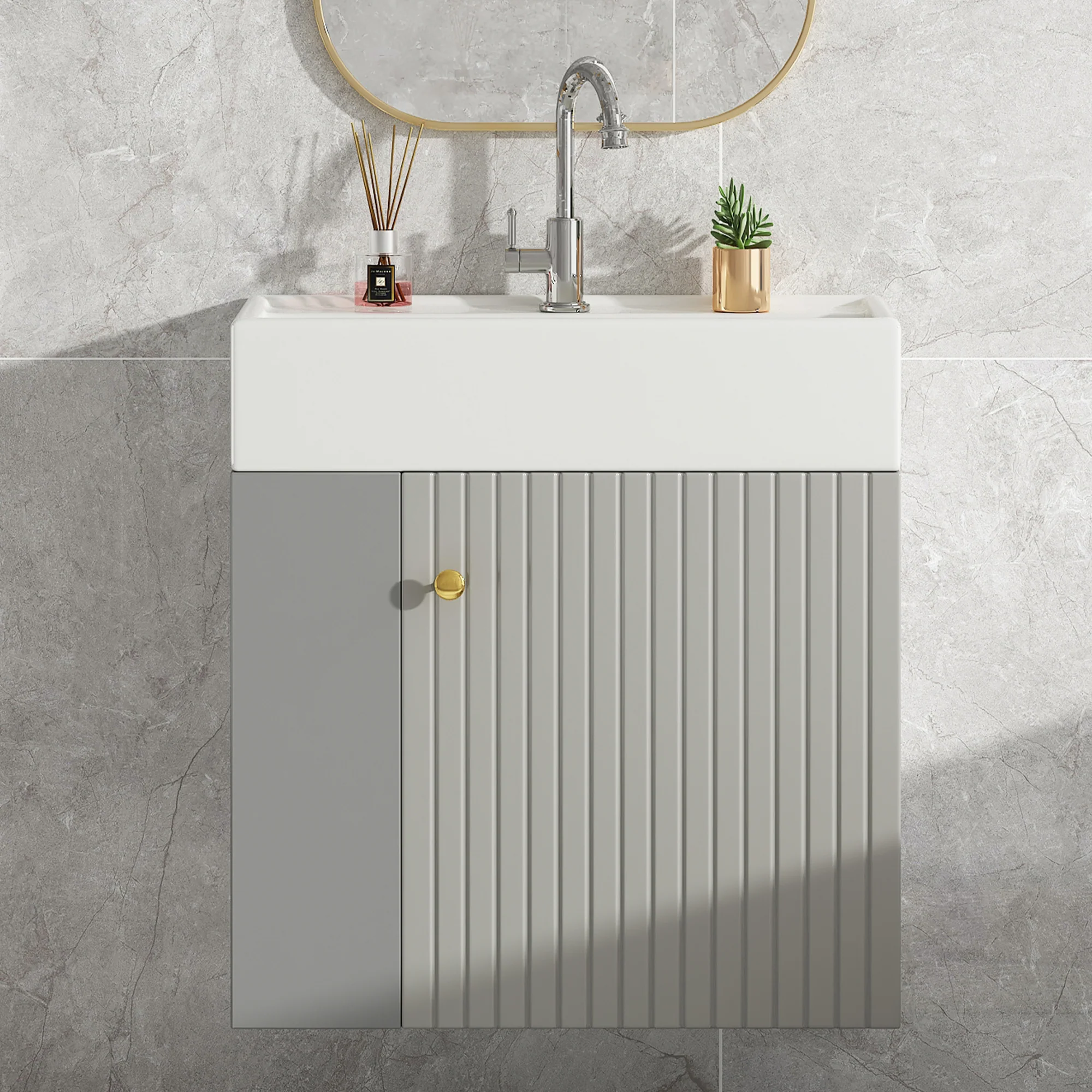 Bathroom Furniture Washbasin with Vanity Unit 55cm, Hanging, Light Grey - Image 5
