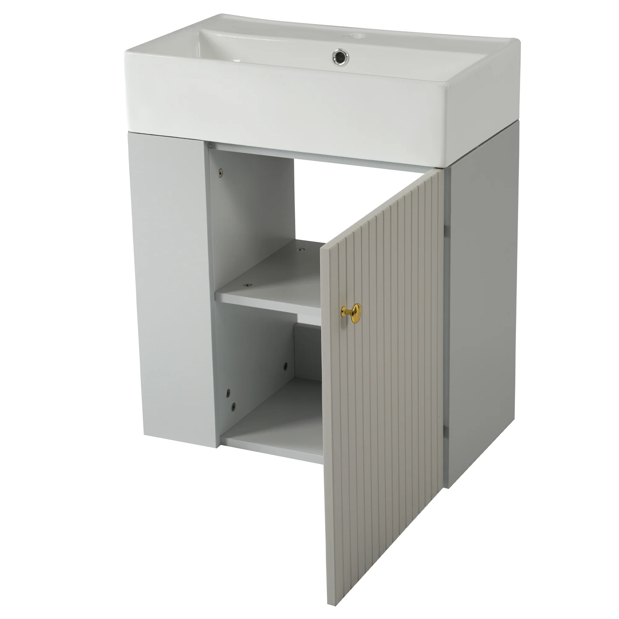 Bathroom Furniture Washbasin with Vanity Unit 55cm, Hanging, Light Grey - Image 9