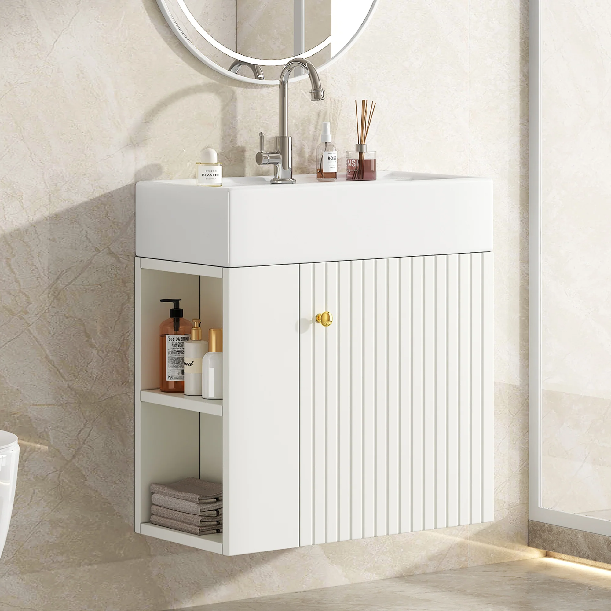 Bathroom Furniture Washbasin with Vanity Unit 55cm, Hanging White - Image 2